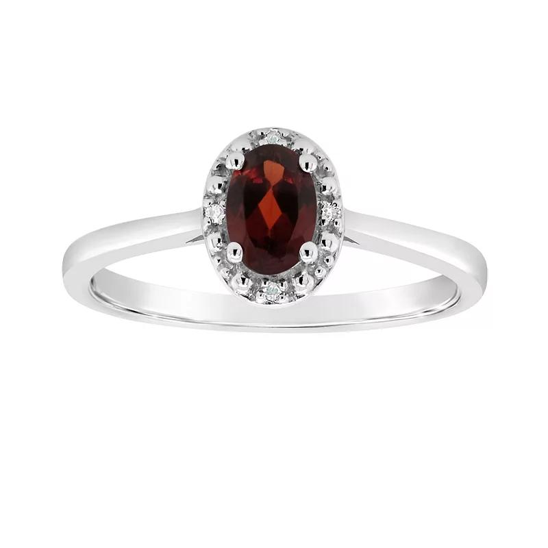 Celebration Gems Sterling Silver Oval Genuine Garnet Diamond Accent Frame Ring, Women's,  Product Image