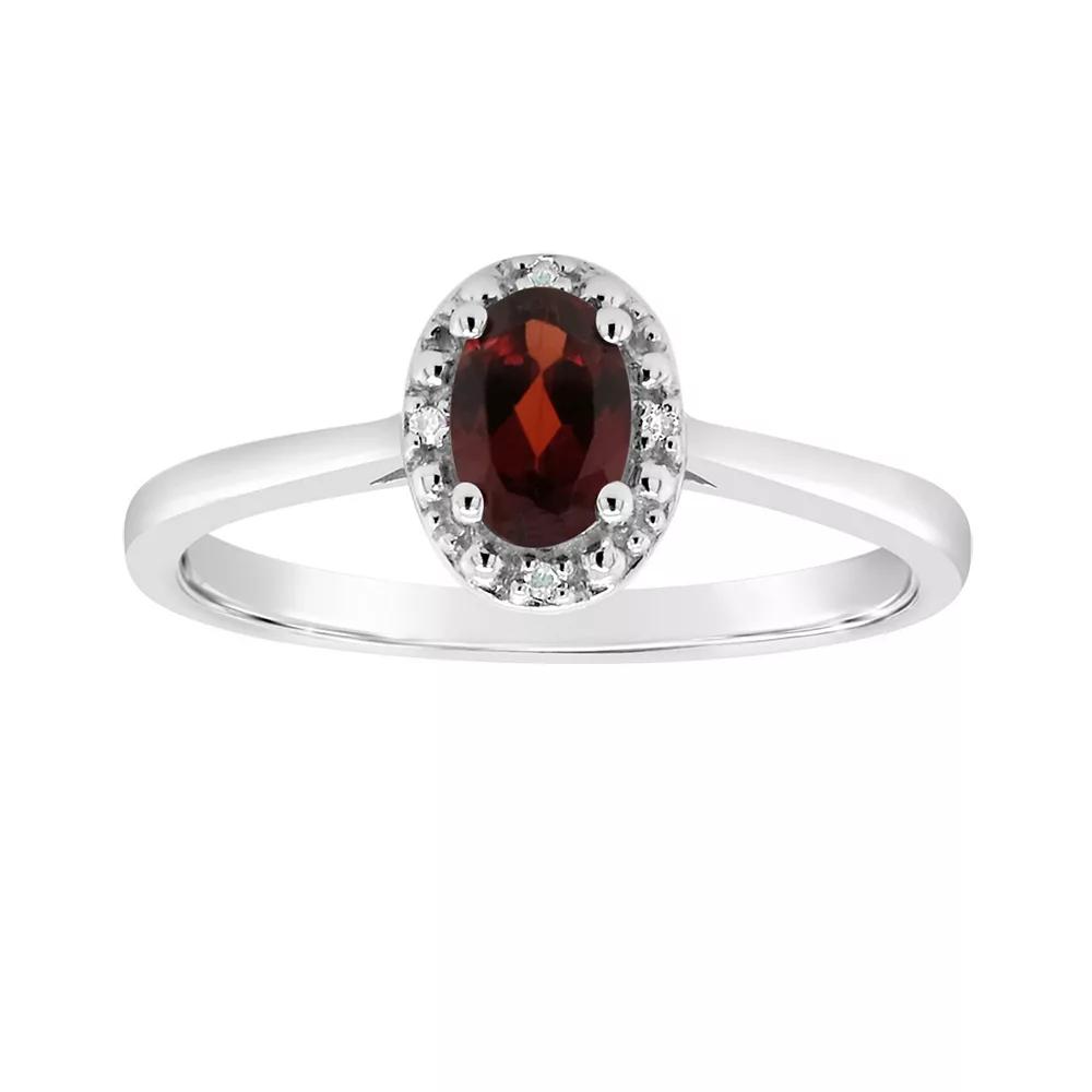 Celebration Gems Sterling Silver Oval Genuine Garnet Diamond Accent Frame Ring, Women's,  Product Image