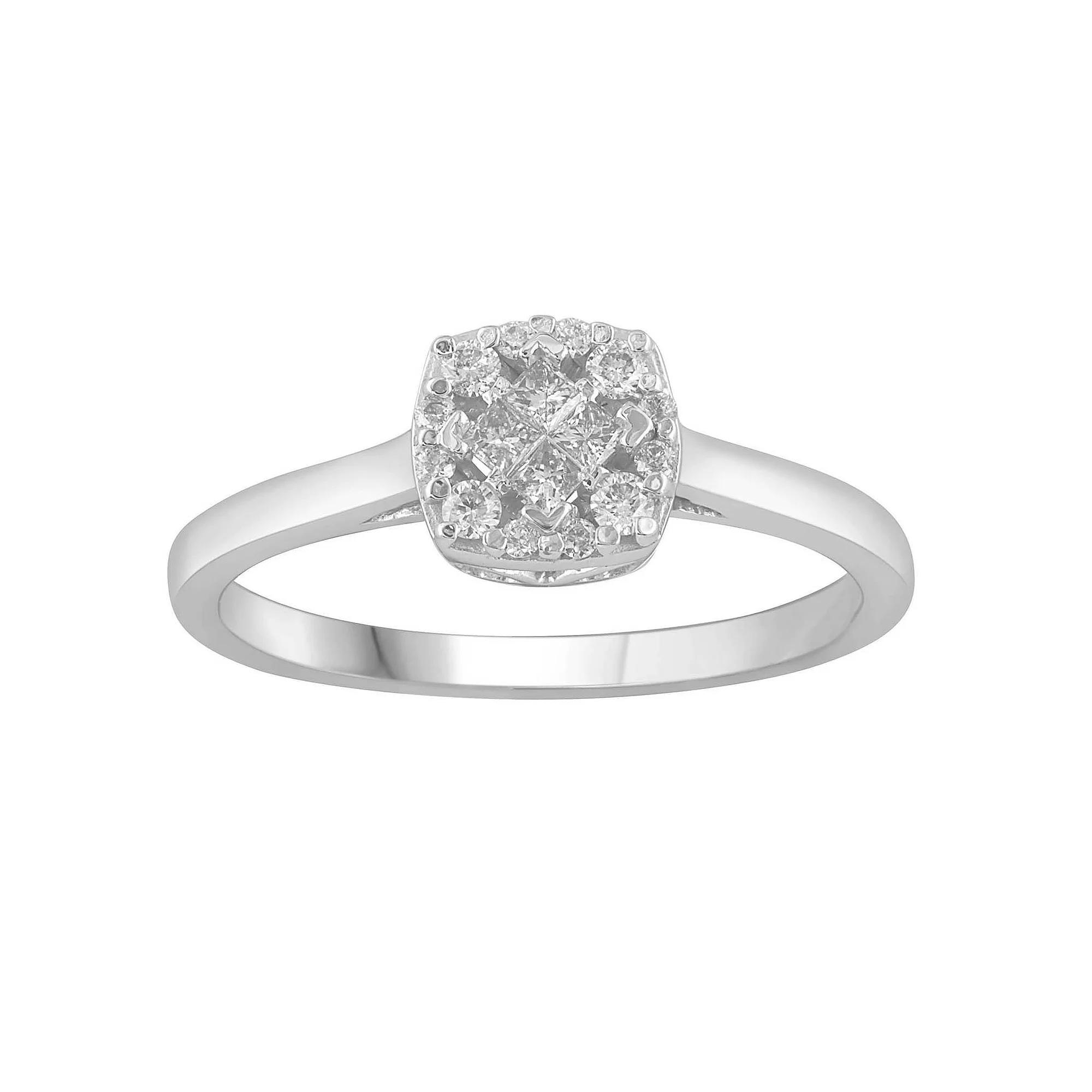 10k White Gold 1/4 Carat T.W. Diamond Cushion Ring, Women's, Size: 6, 10k Whgold Product Image
