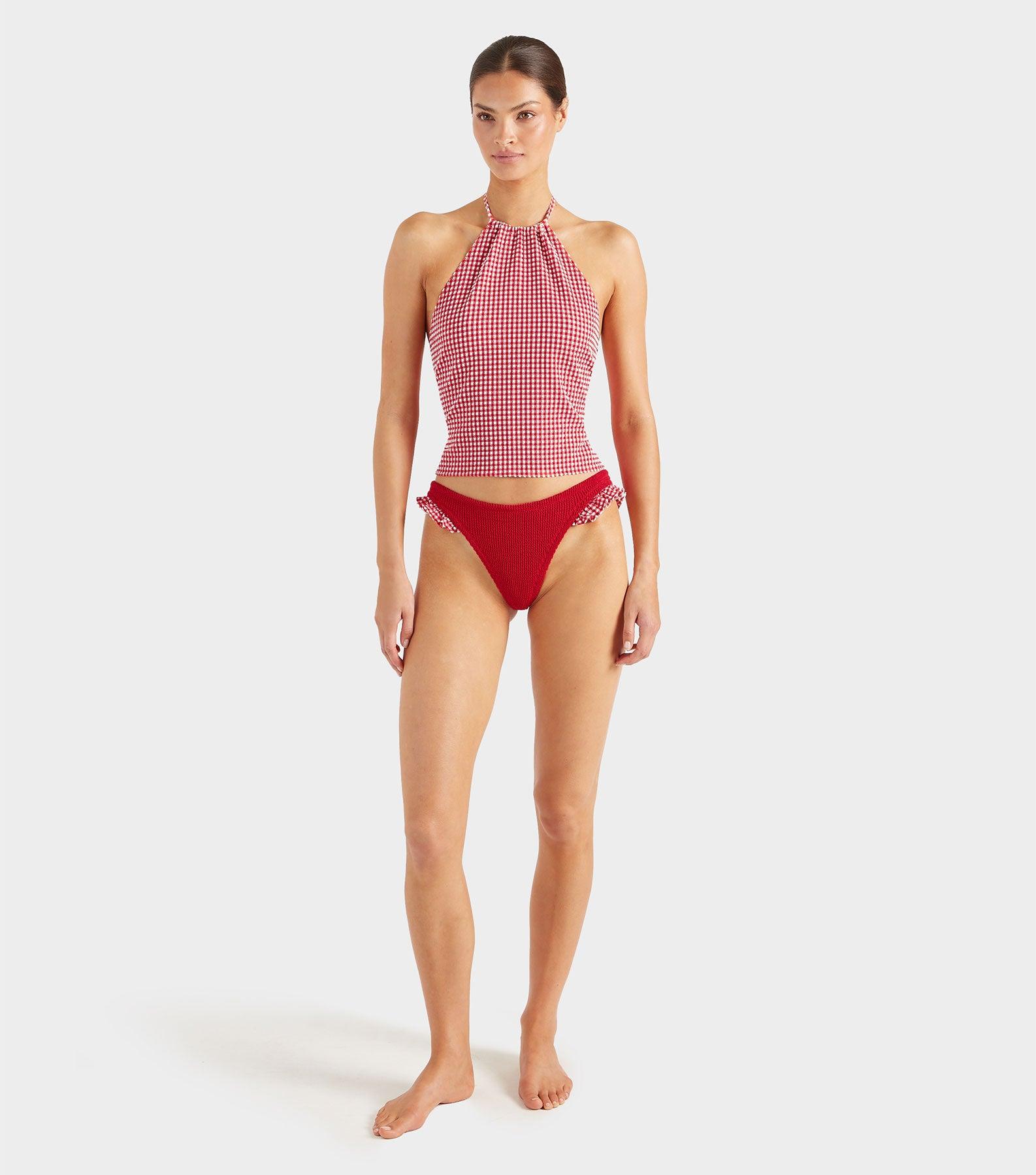 Gingham Seersucker Halter Top - Red Gingham Product Image