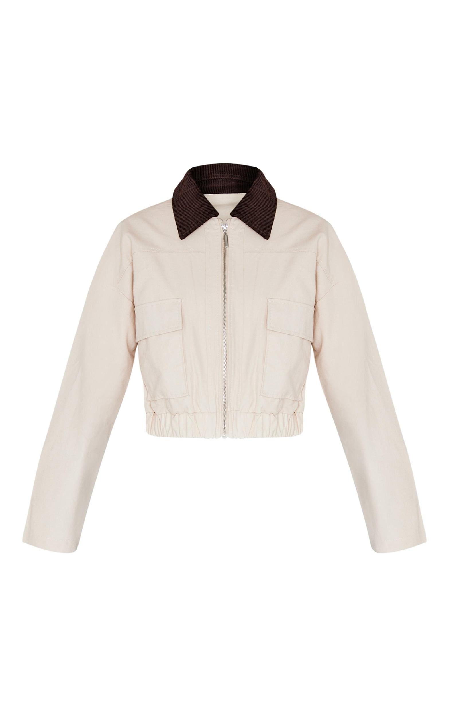 Beige Contrast Collar Twill Jacket Product Image