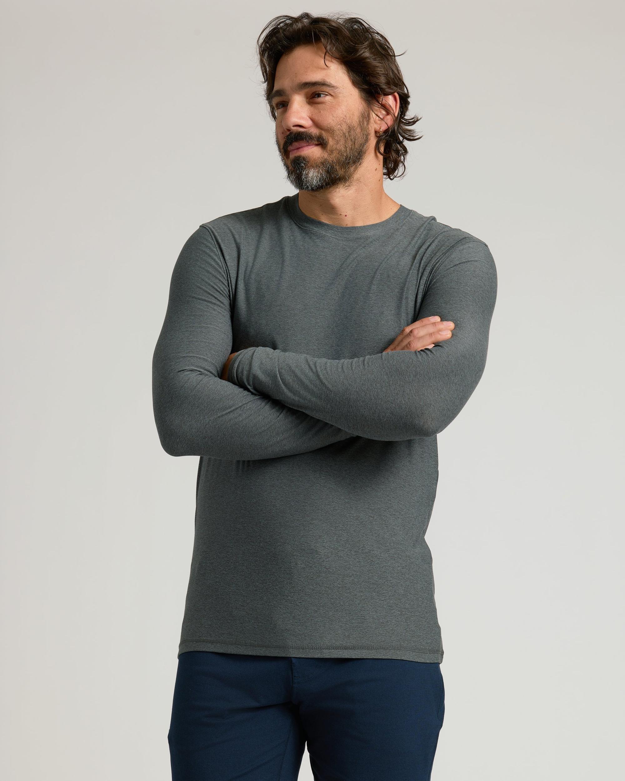 Charcoal Heather Gray Active Long Sleeve Crew T-Shirt Product Image