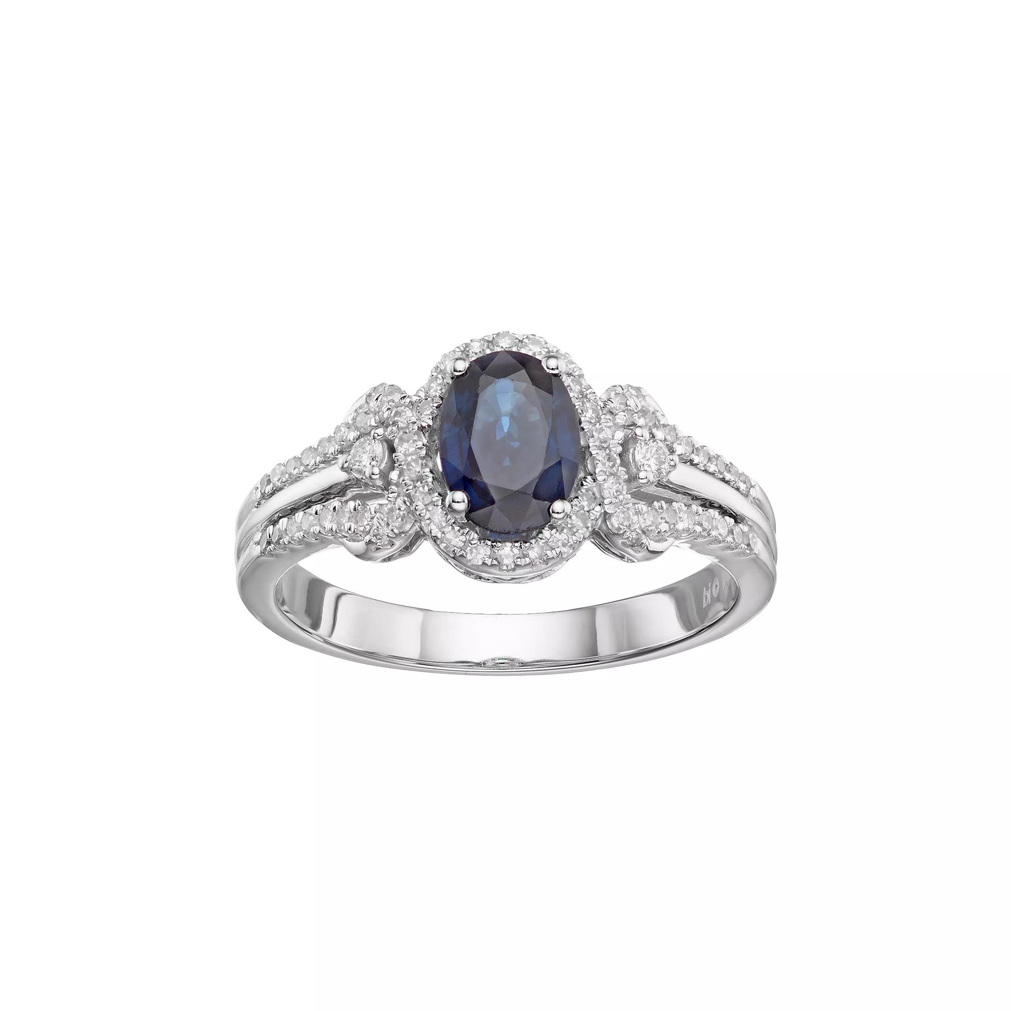 Gemminded 10k White Gold Sapphire & 1/4 Carat T.W. Diamond Oval Halo Ring, Women's, Size: 5, Blue Product Image