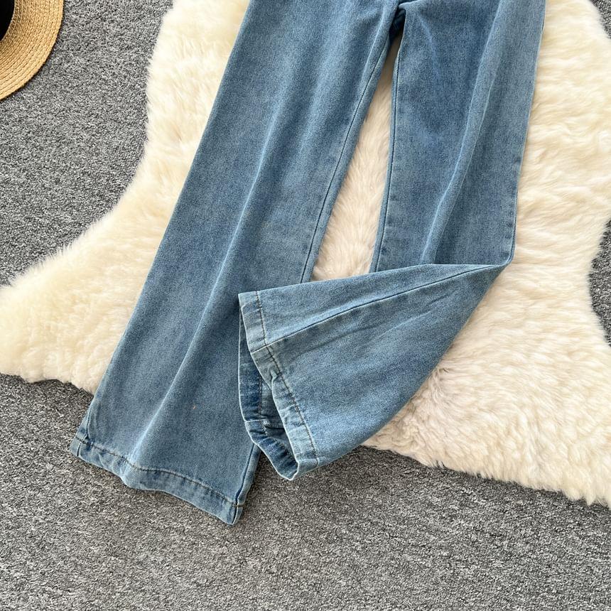 Sleeveless Buttoned Denim Wide Leg Jumpsuit Product Image