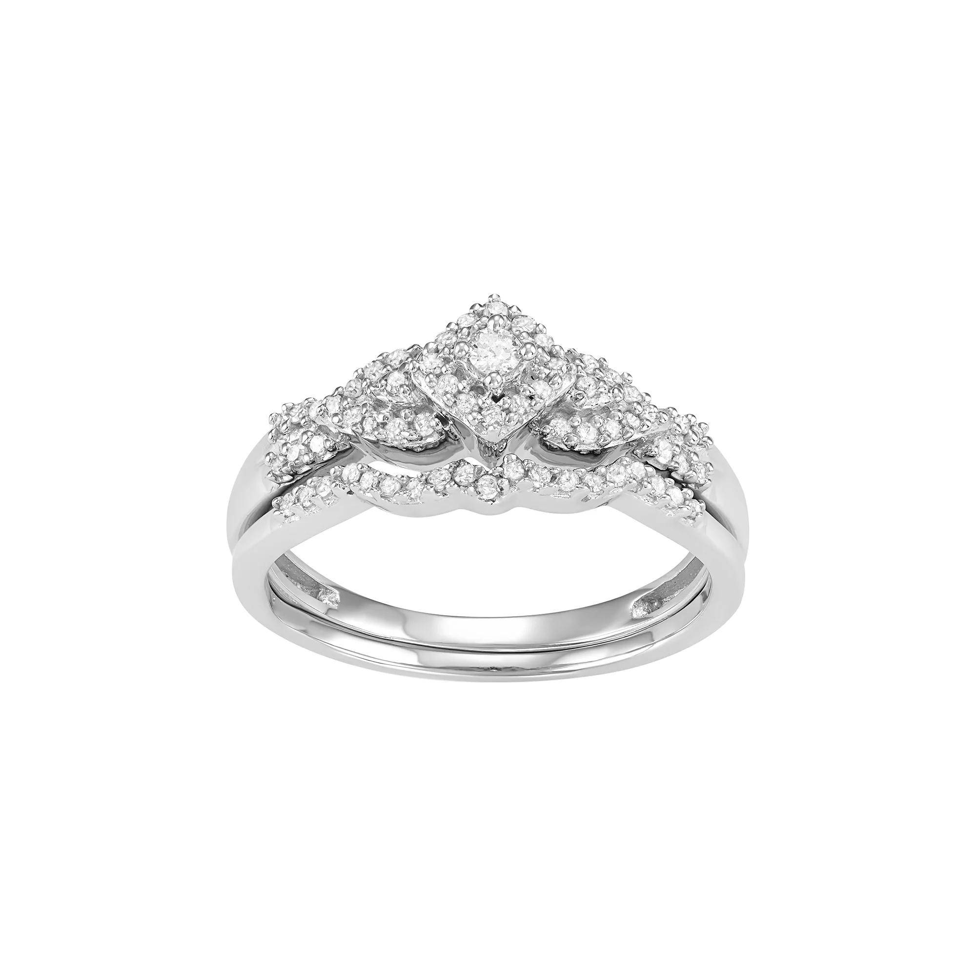 Jewelexcess 10k White Gold 1/4 Carat T.W. Diamond Tiered Halo Engagement Ring Set, Women's, Size: 6 Product Image
