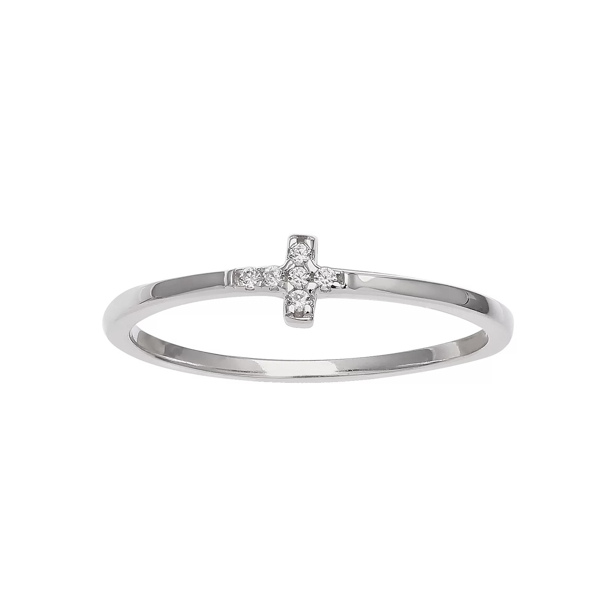 PRIMROSE Sterling Silver & Cubic Zirconia Pave Cross Band, Women's, Size: 7, Sterling Silver Clear Product Image