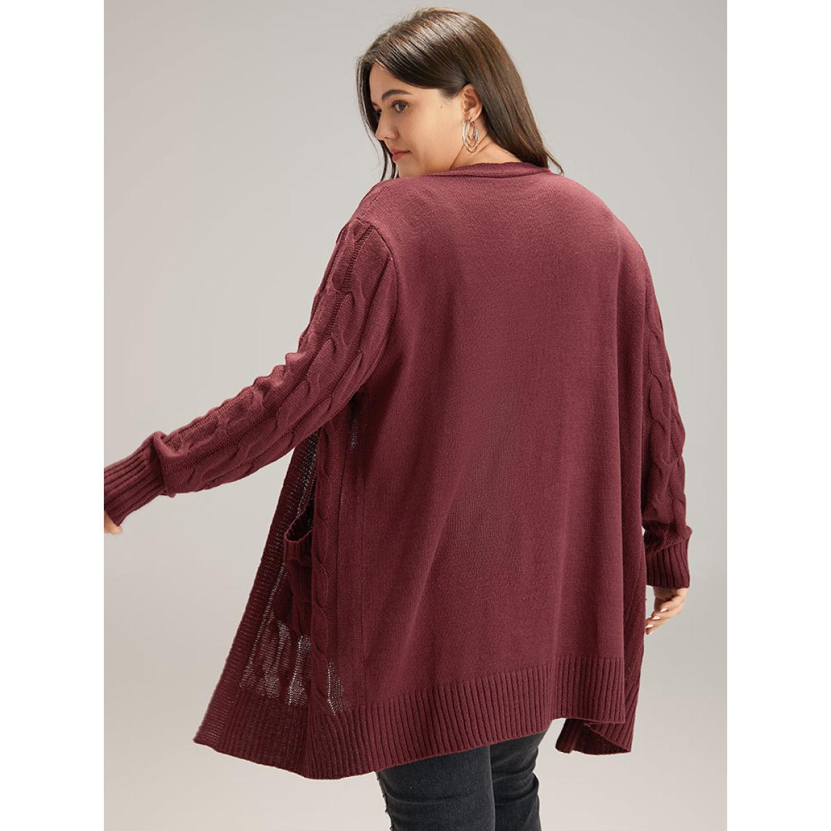Plus Size Cable Knit Open Front Pocket Cardigan Scarlet Women Casual Loose Long Sleeve Everyday Cardigans BloomChic 10/M Product Image