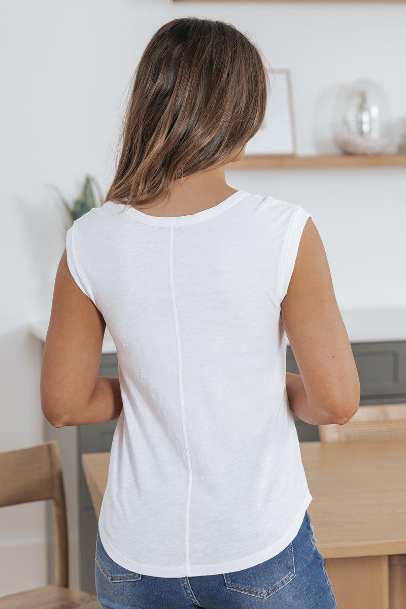 Scoop Neck Cotton Slub Knit Tee - White Female Product Image