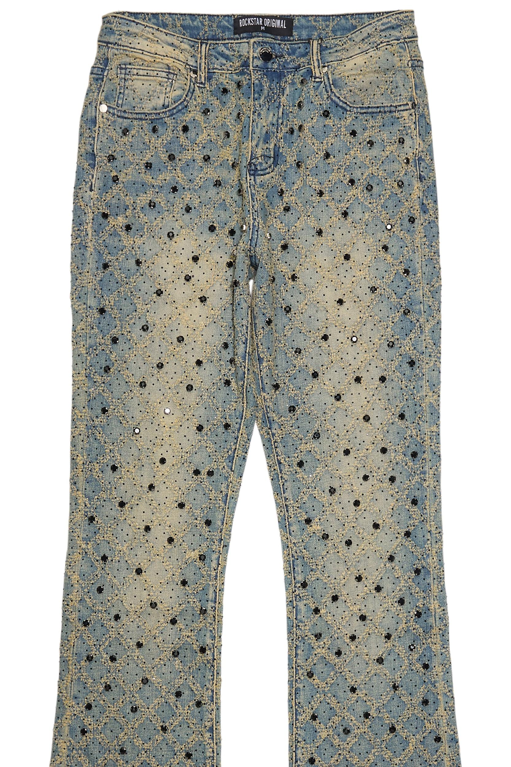 Sareka Tinted Dark Wash Rhinestone Stacked Flare Jean Female Product Image