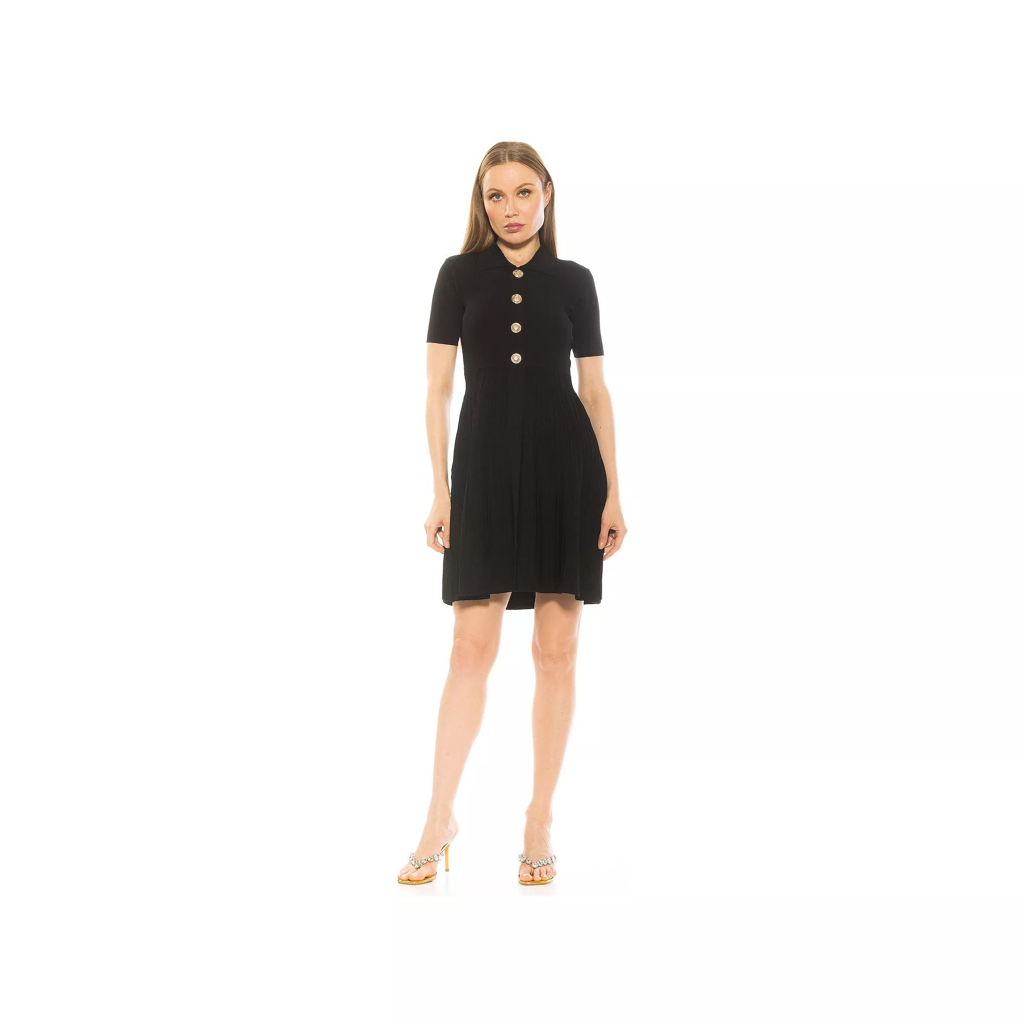 Women's ALEXIA ADMOR Soren Knit Fit & Flare Dress, Size: Medium, Black Product Image