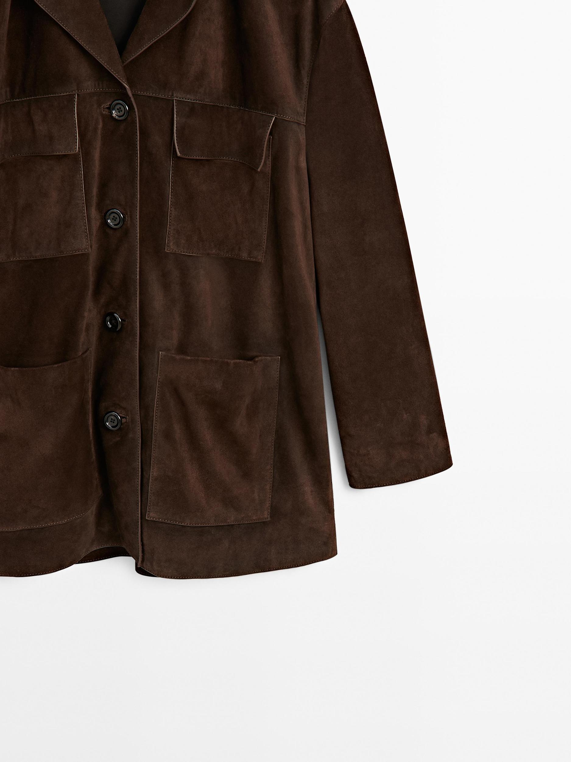 Split suede leather jacket with pockets Product Image