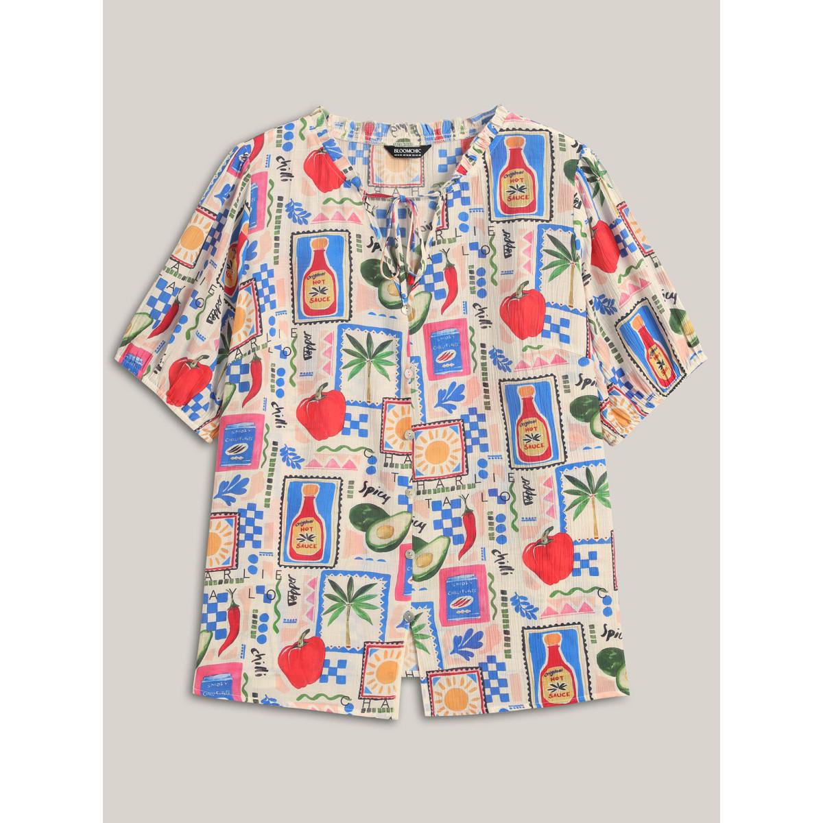 Plus Size Multicolor Supersoft Sunny Adventure Print Blouse Women Short sleeve V-neck Vacation Blouses BloomChic 18-20/2X Product Image