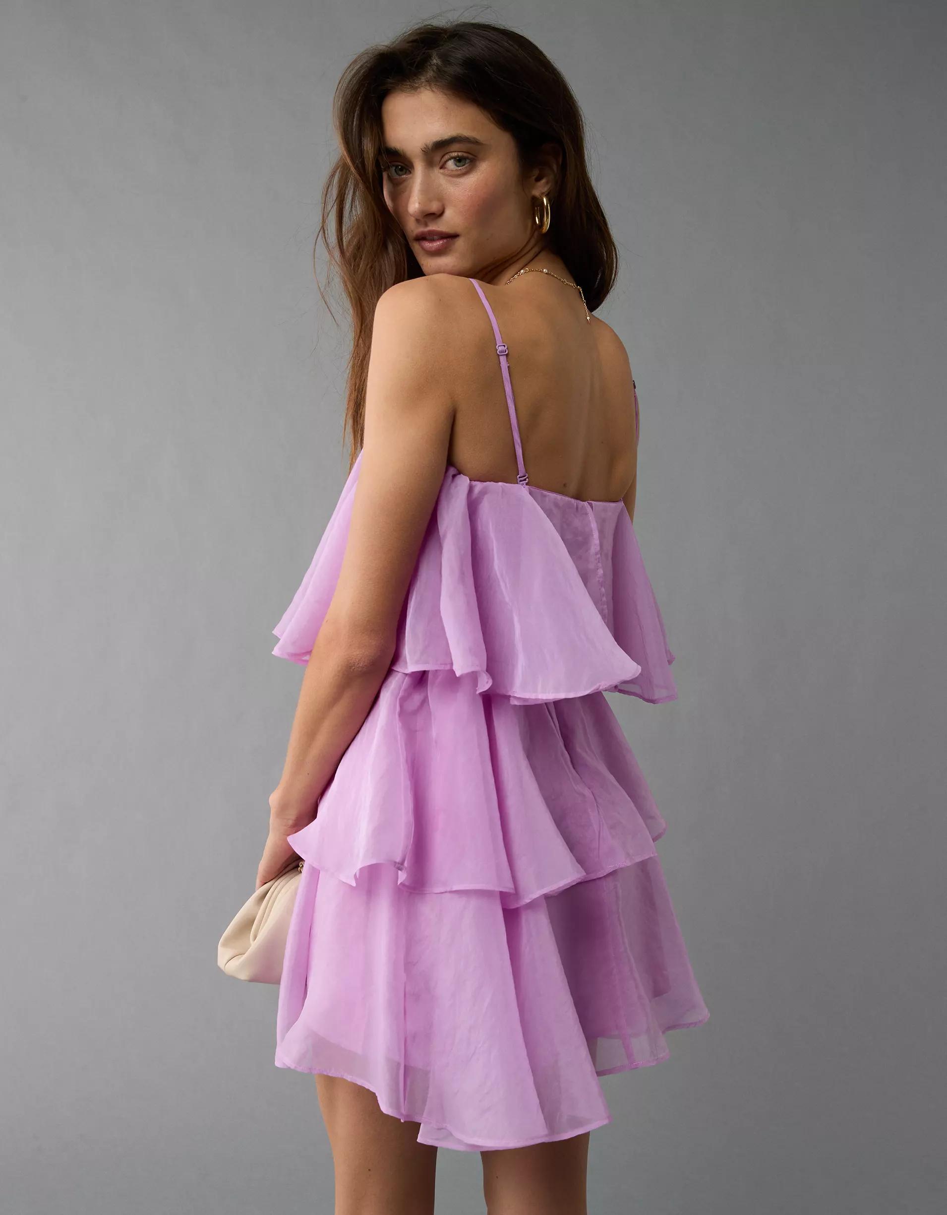 AE Strapless Ruffle Tiered Mini Dress Product Image