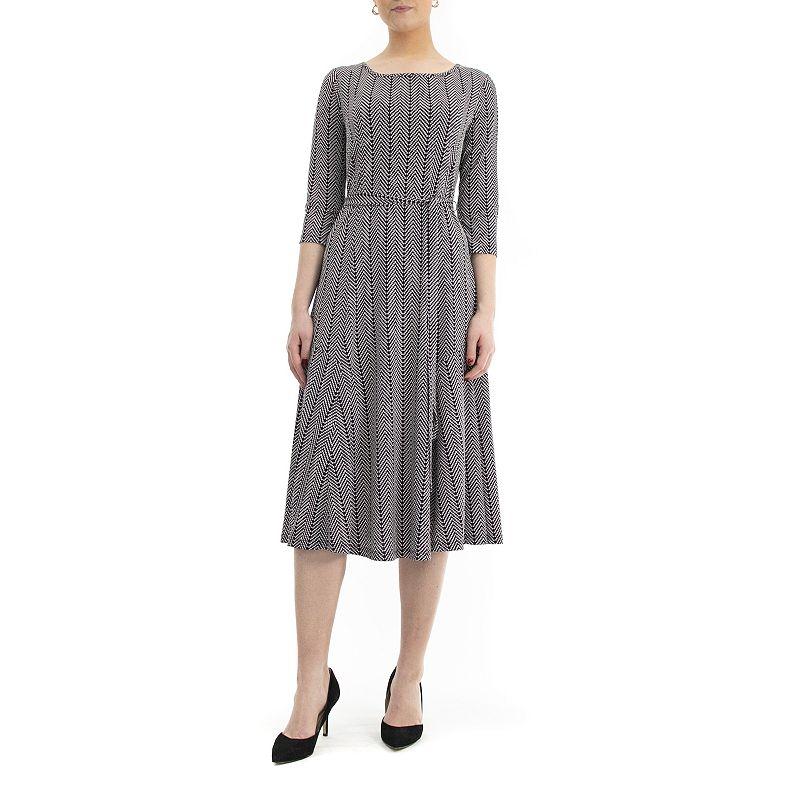 Women's Nina Leonard Belted 3/4 Sleeve Print Midi Dress,  Product Image