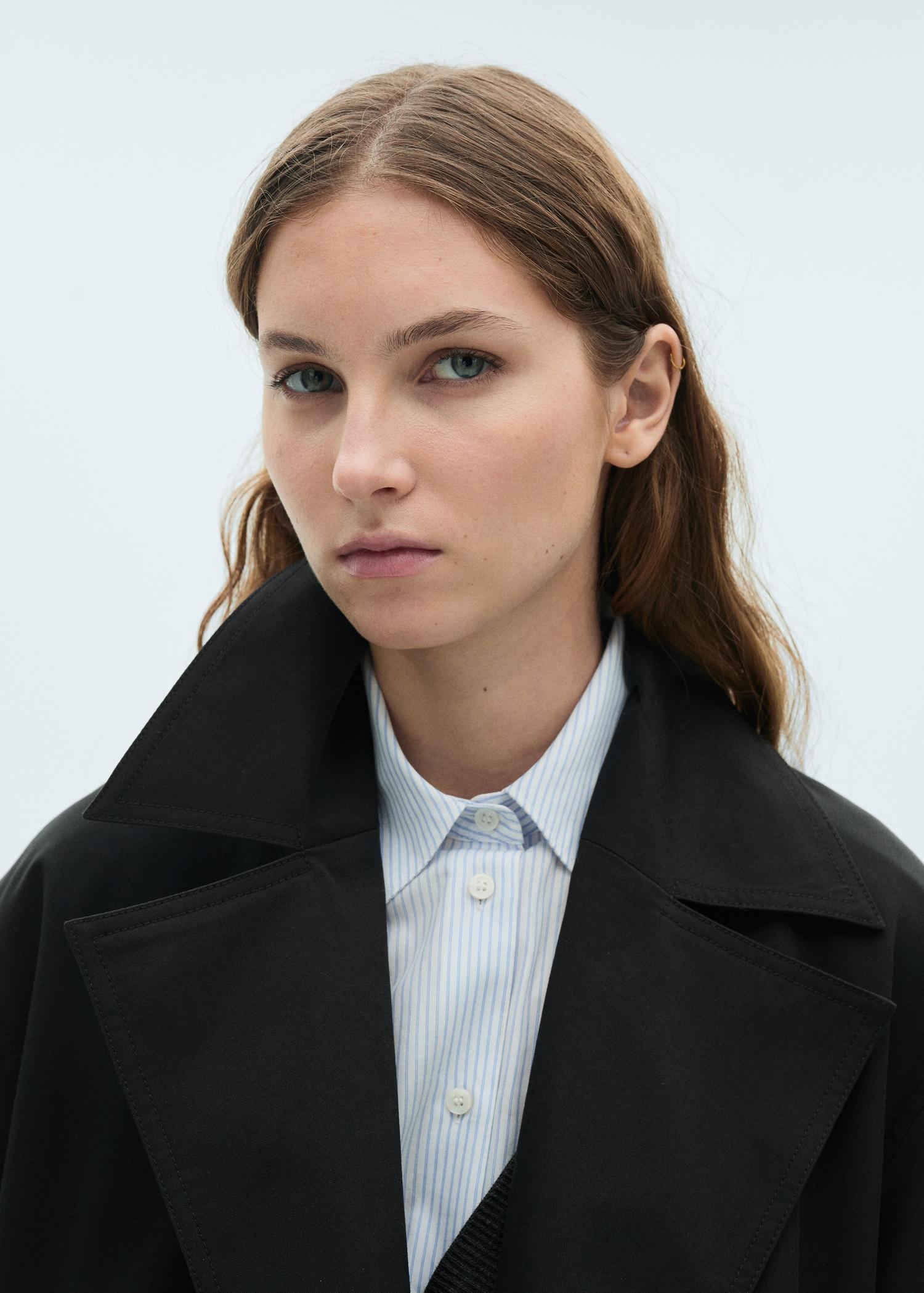 Long oversized double-breasted trench coat - Women | MANGO USA Product Image