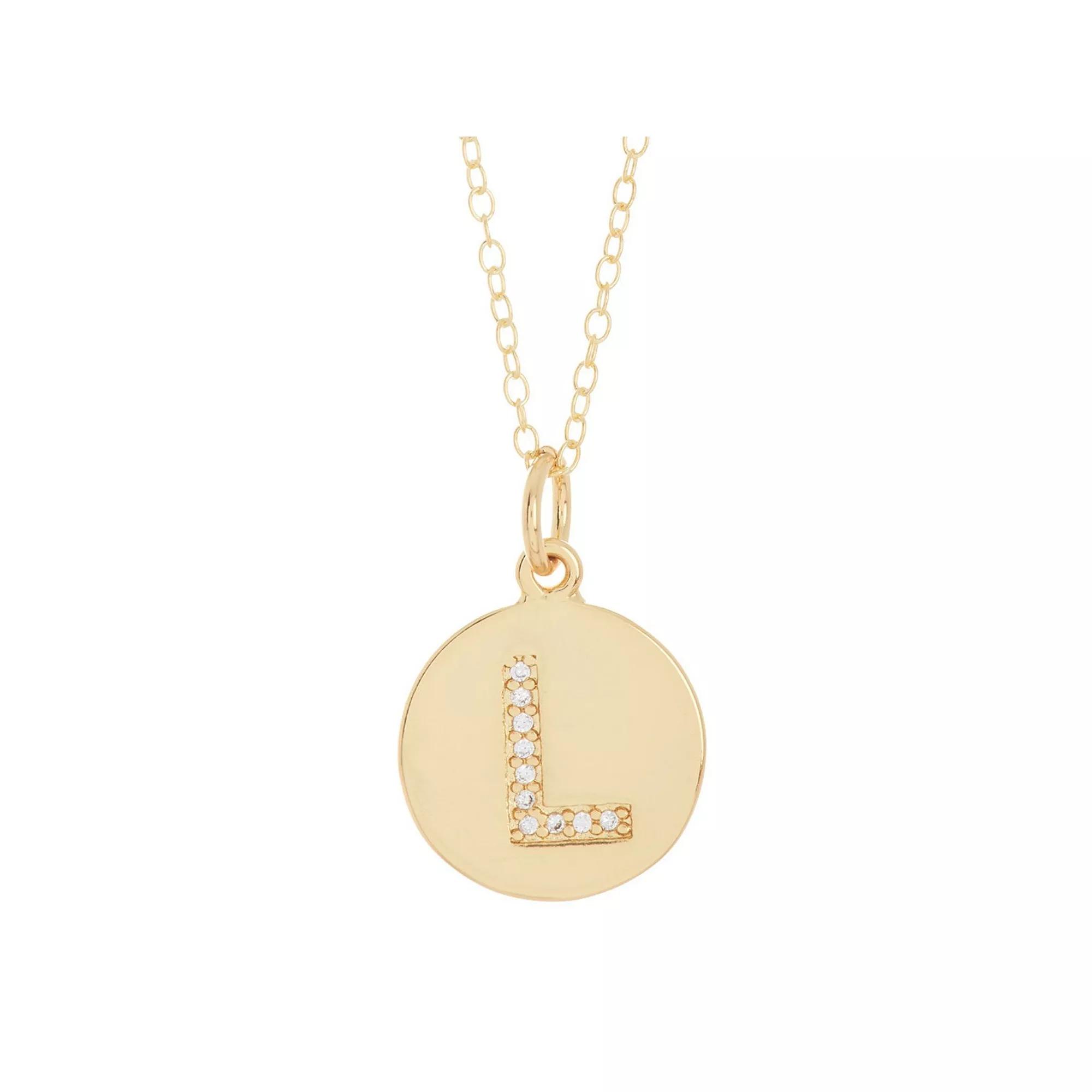 Adornia 14k Gold Plated Cubic Zirconia Engraved Letter Disc Pendant Necklace, Womens Gold Tone N Product Image