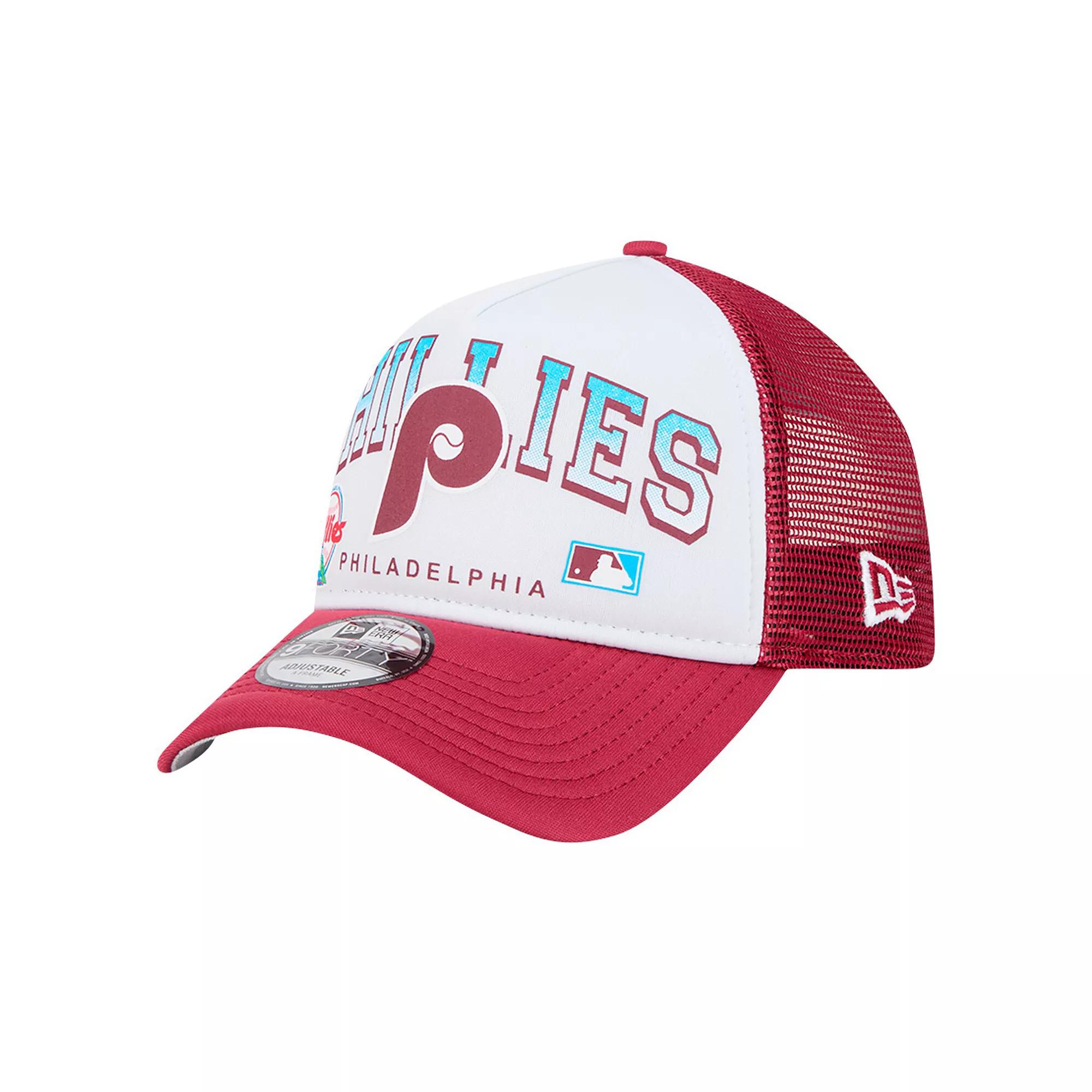 Men's New Era White Philadelphia Phillies Retro Wordmark 9FORTY A-Frame Trucker Adjustable Hat Product Image