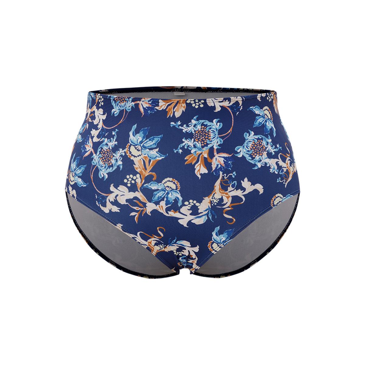 Plus Size Floral Knot Front Ruched Ruffles Swim Dress Women's Swimwear Indigo Vacation Bodycon V-neck High stretch Curve Swim Dresses BloomChic 28/5X Product Image