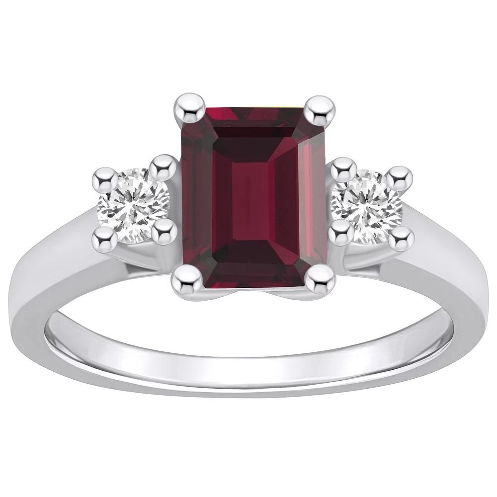 Alyson Layne 14k White Gold Emerald Cut Garnet & 1/4 Carat T.W. Diamond Ring, Women's, Size: 8, Red Product Image