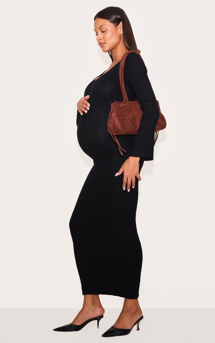 Maternity Black Knitted Scoop Neck Midaxi Dress Product Image