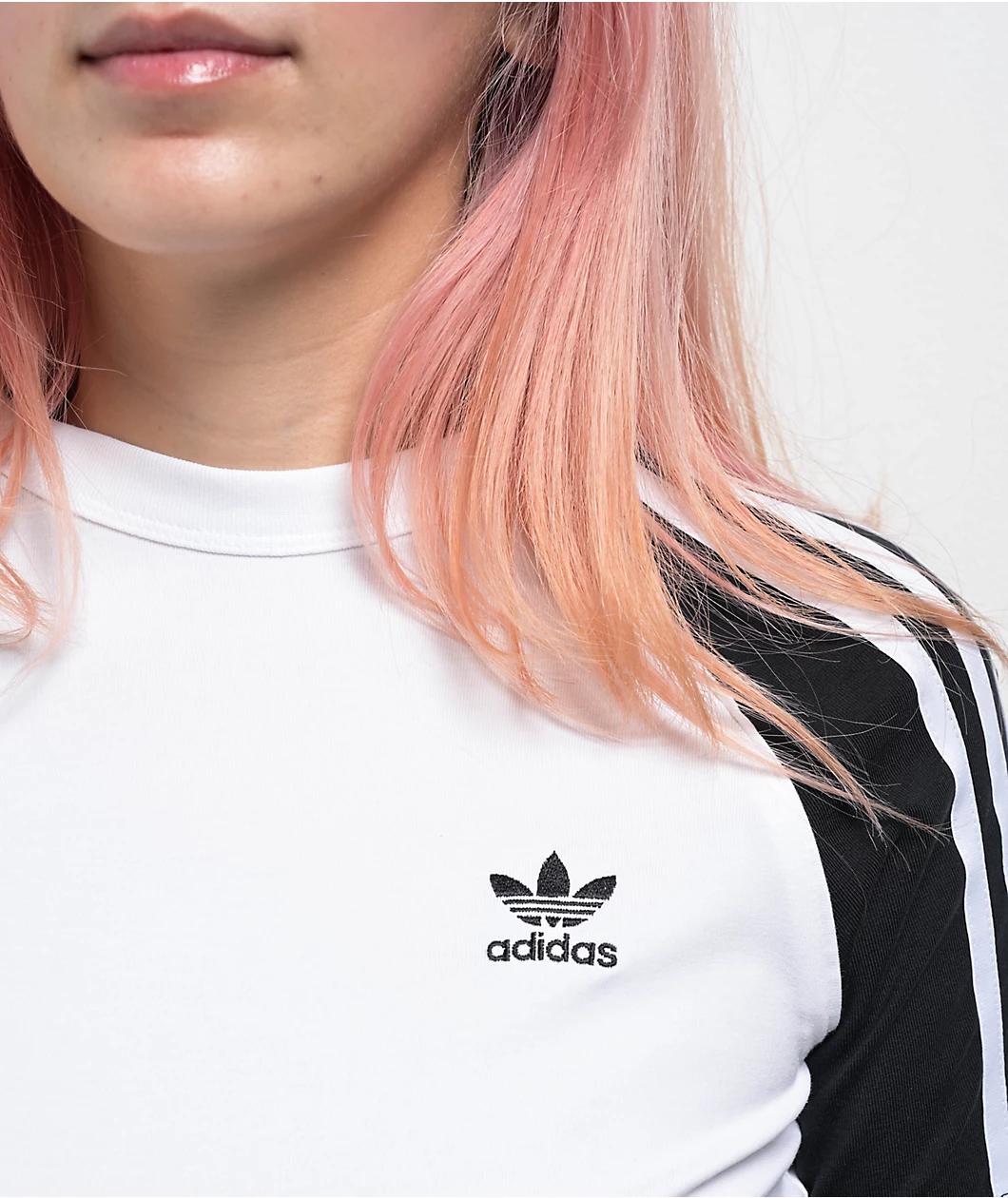 adidas Adicolor 3 Stripe White & Black Slim Raglan T-Shirt Product Image