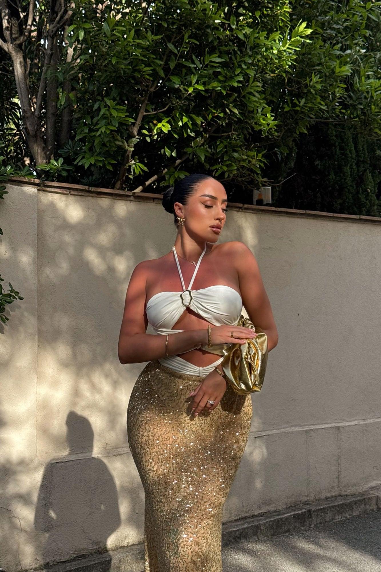 Estelle Halter Cut Out Bodysuit - Ivory Female Product Image