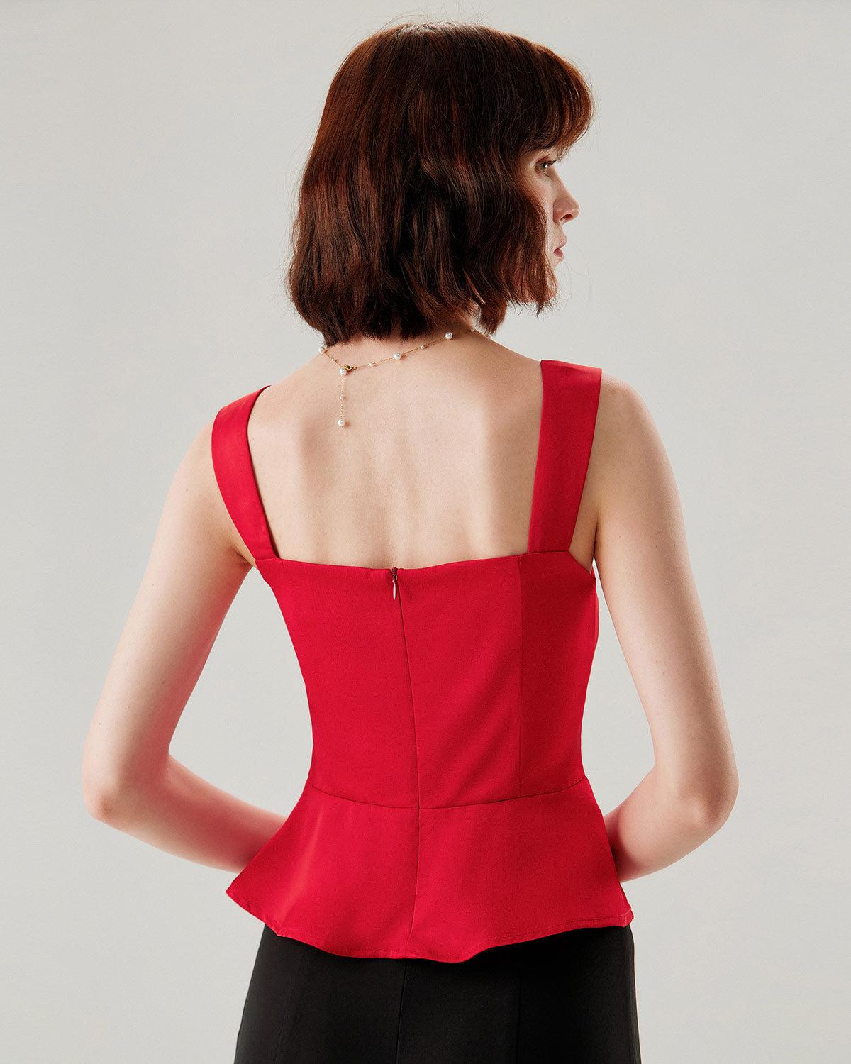 Red Sweetheart Neck Ruffle Tank Top Product Image