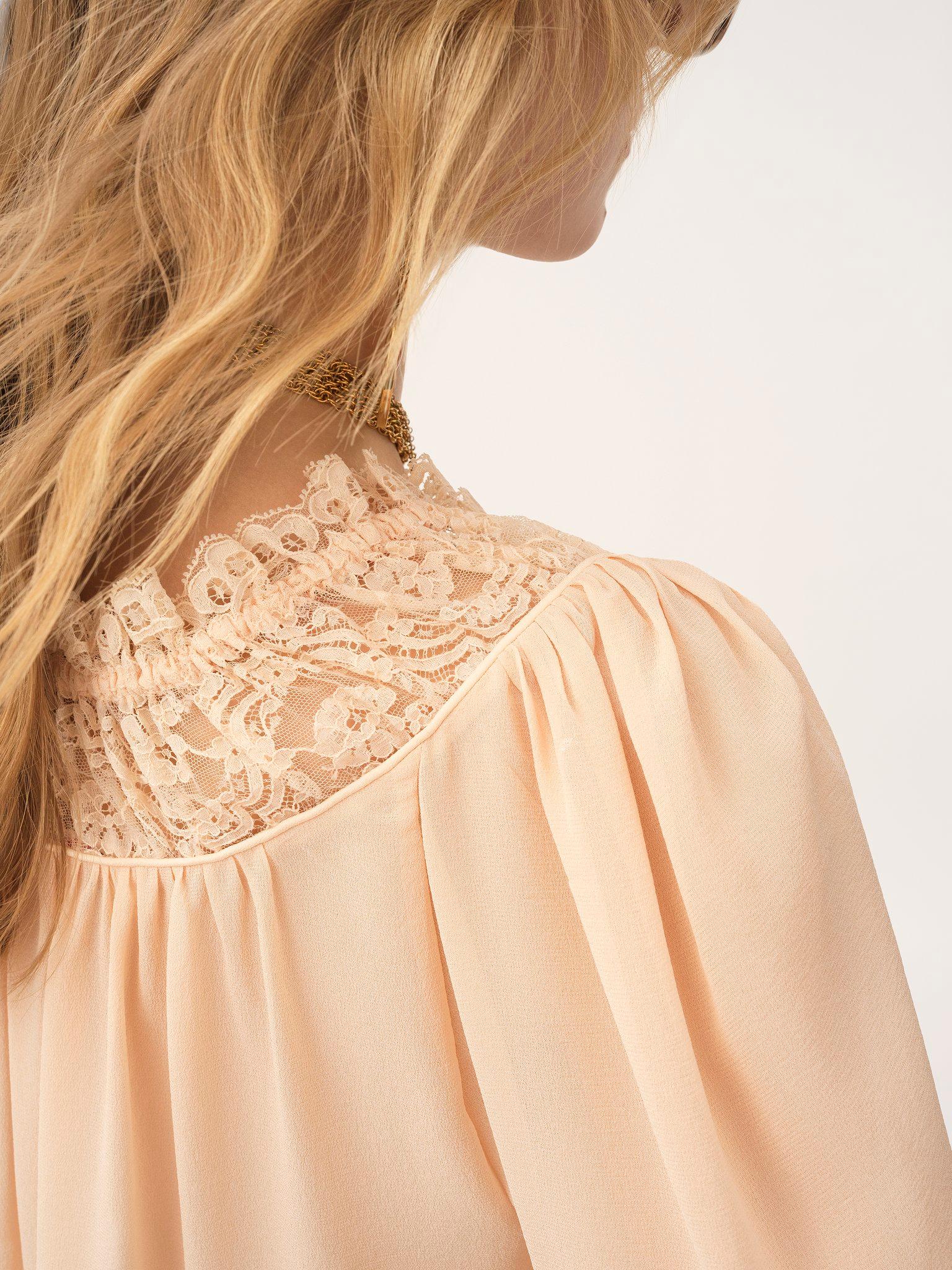 Scoop-neck cropped top in silk georgette & lace Product Image