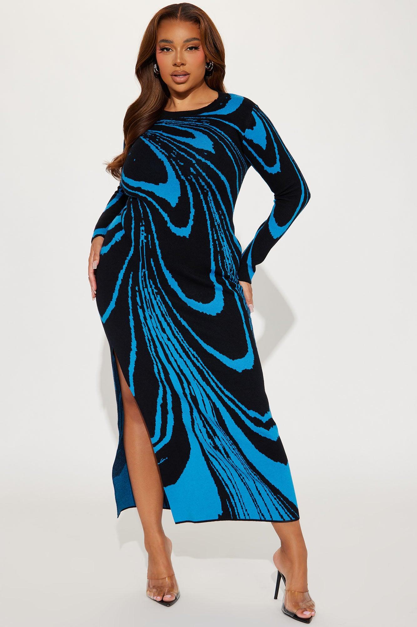 Amara Abstract Sweater Maxi Dress - Blue/combo Female Product Image