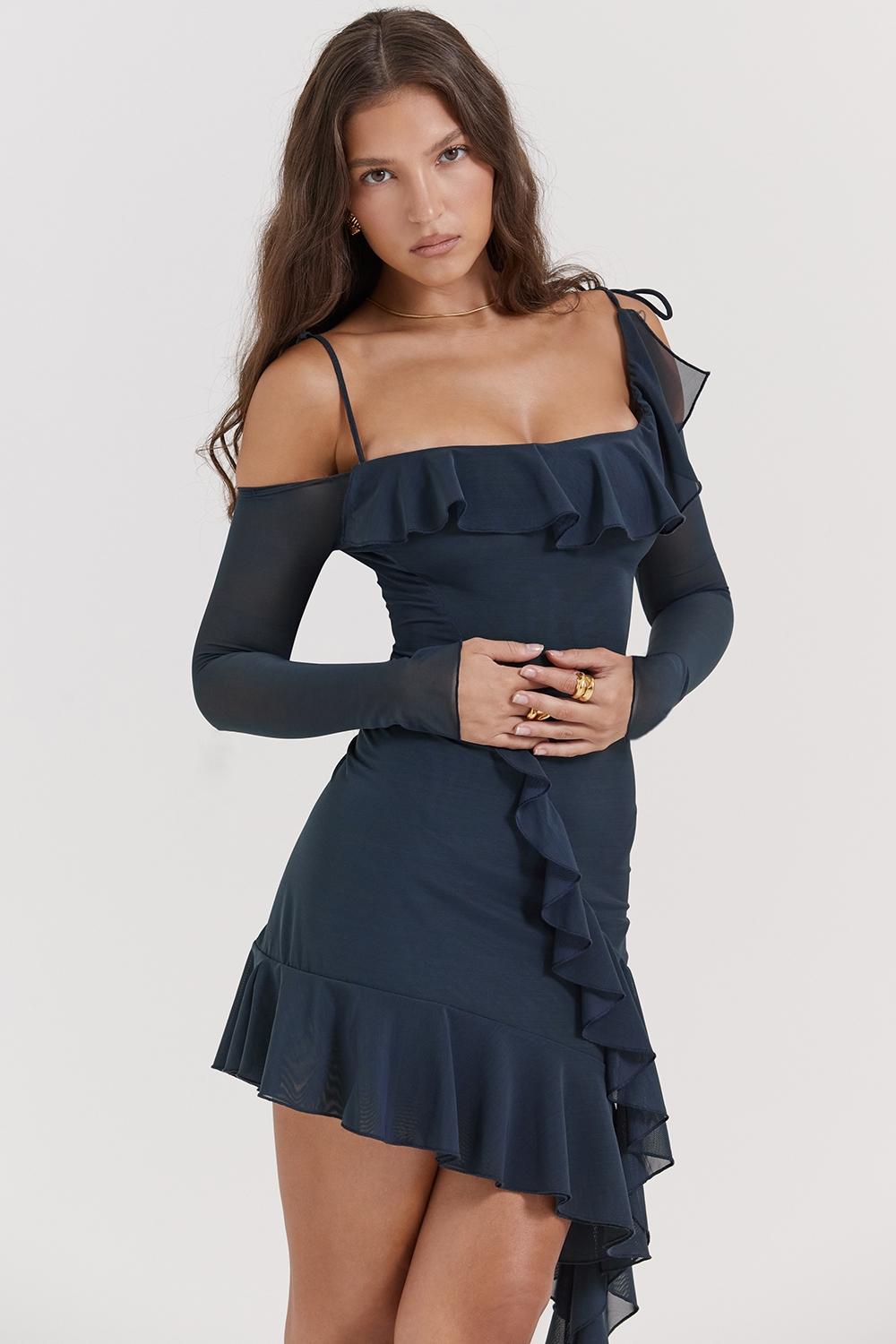 Kiki  french navy ruffle mini dress Product Image