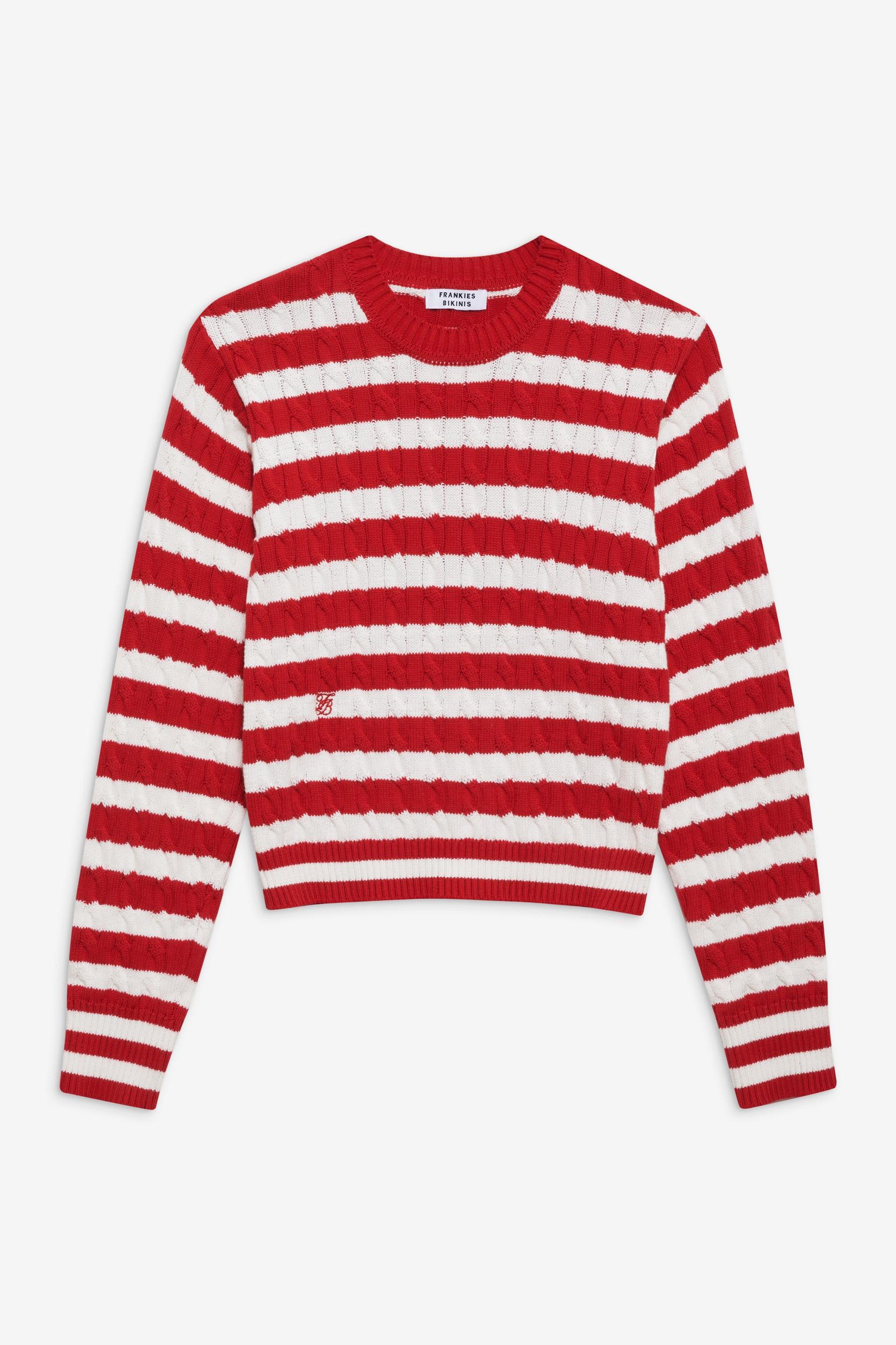 Varsity Cable Knit Sweater - Heartstrings Stripe Product Image