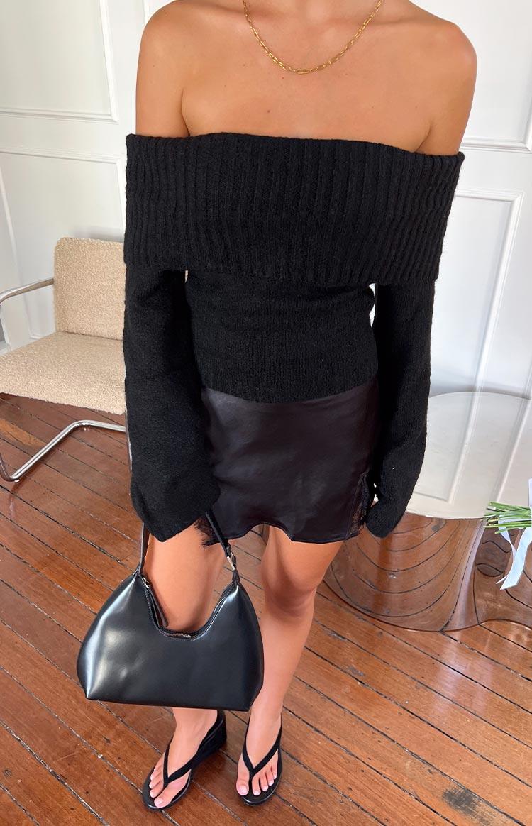 Joey Black Off Shoulder Sweater Product Image
