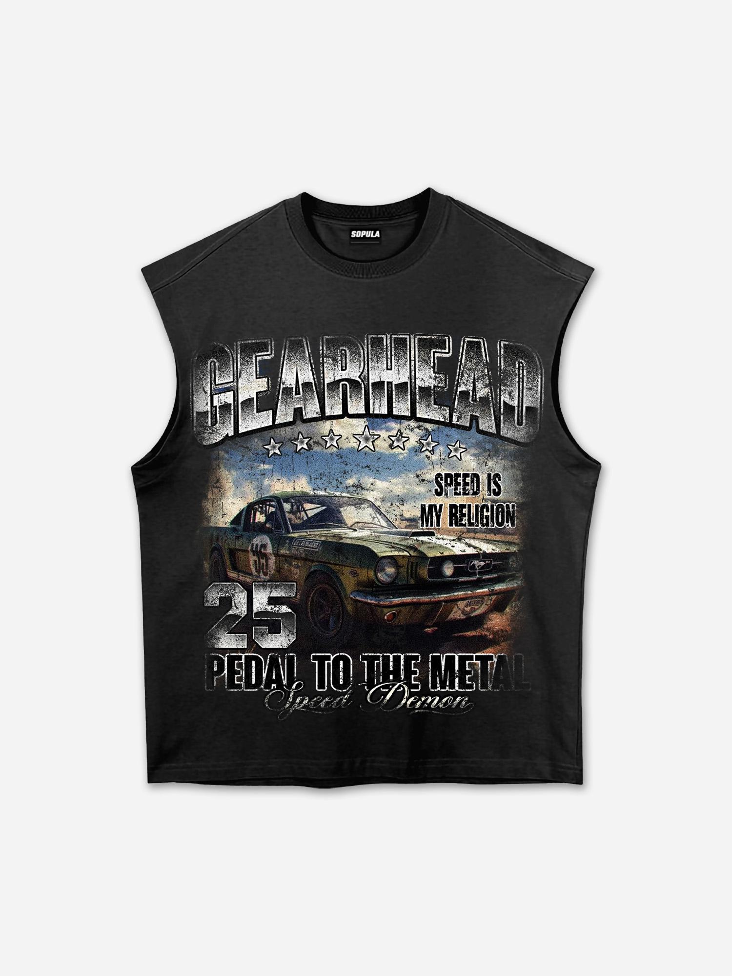 Gearhead Aged Vintage American Muscle Car Graphic Cotton Sleeveless Shirts Tank Top Product Image