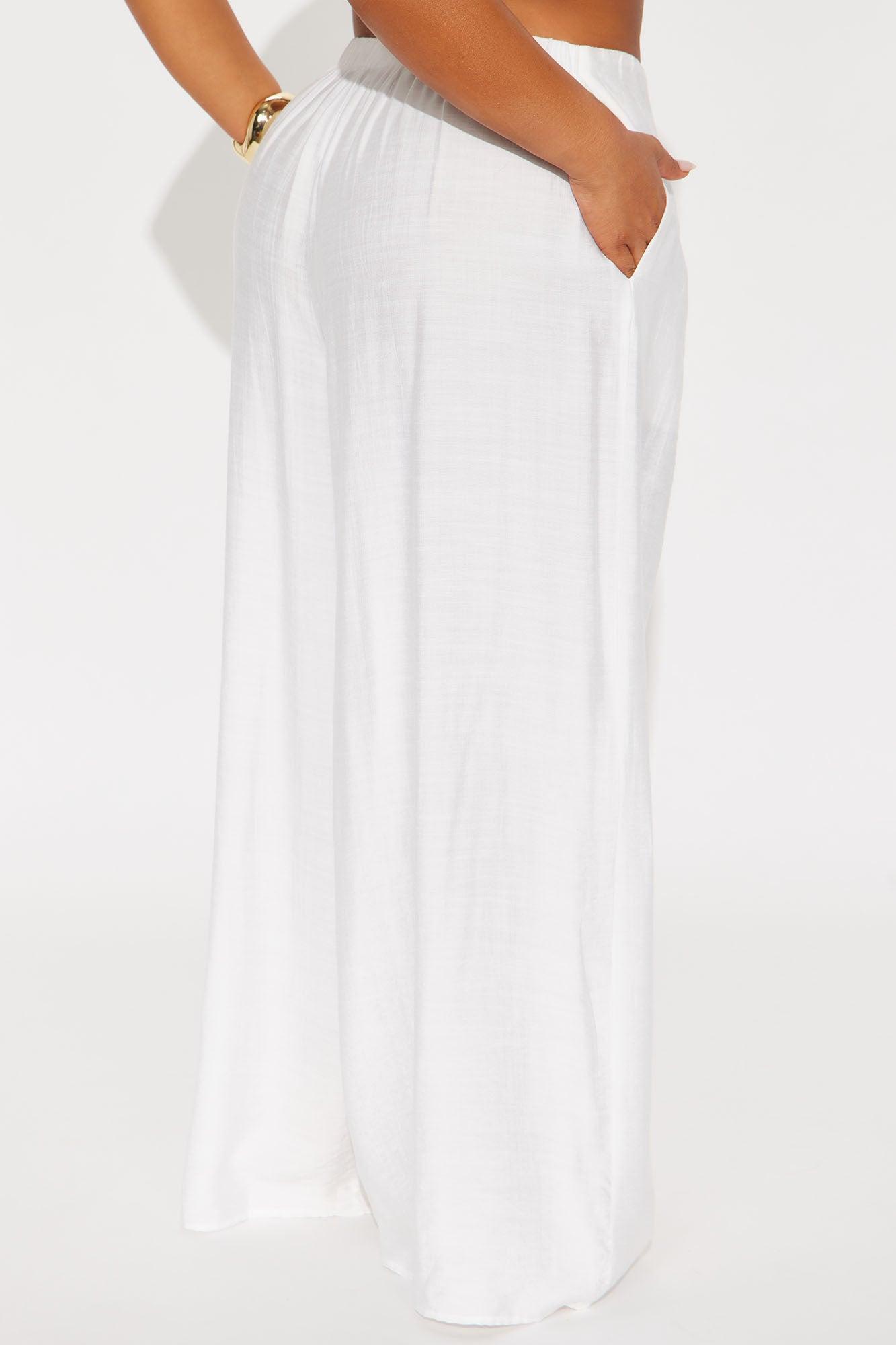 In My Happy Place Wide Leg Linen Pant - White Female Product Image