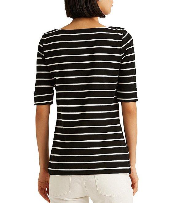 Lauren Ralph Lauren Stripe Stretch Boat Neck Short Sleeve Shirt Product Image