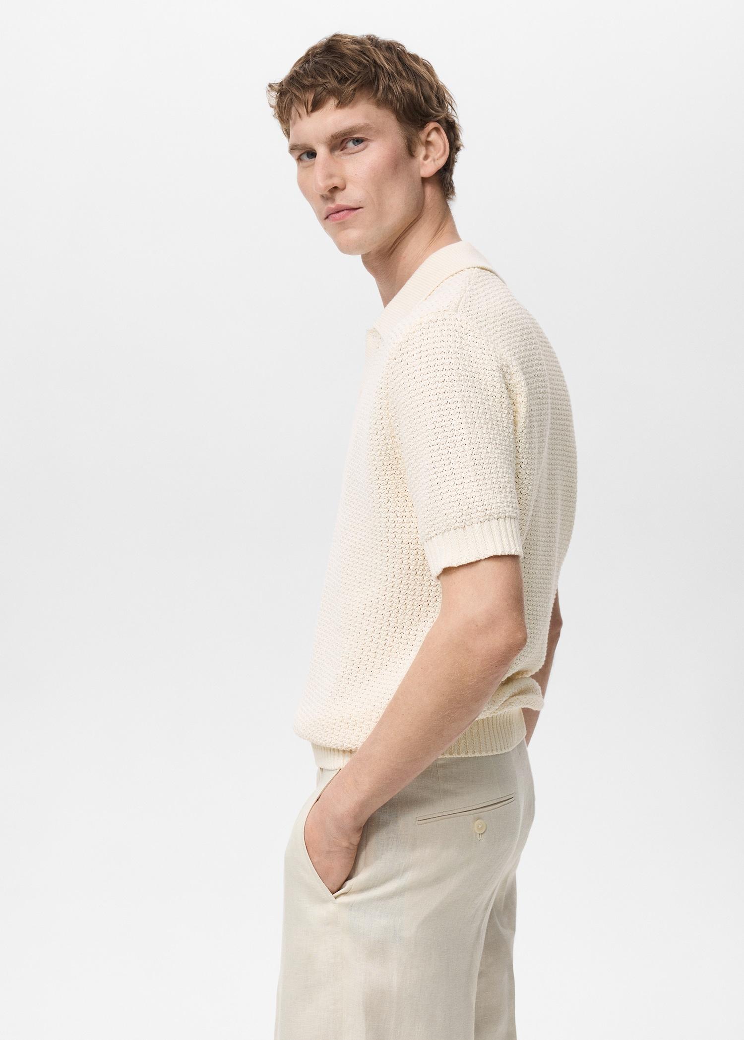 Openwork cotton knitte polo shirt - Men | MANGO USA Product Image