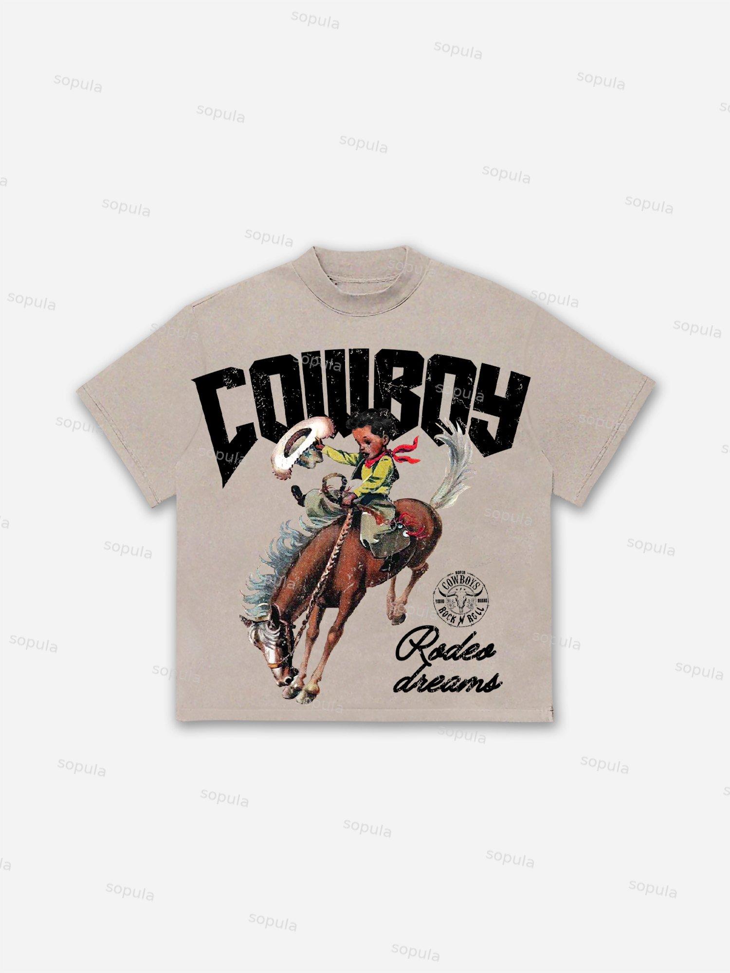 Cowboy Rodeo Dreams Print Cotton T-shirt Product Image