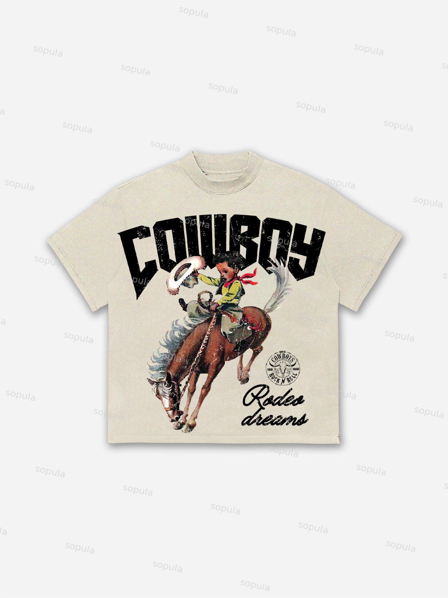 Cowboy Rodeo Dreams Print Cotton T-shirt Product Image