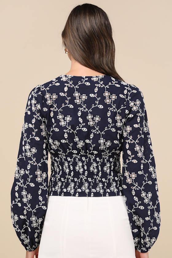 Sincere Charisma Navy Eyelet Embroidered Long Sleeve Top Product Image