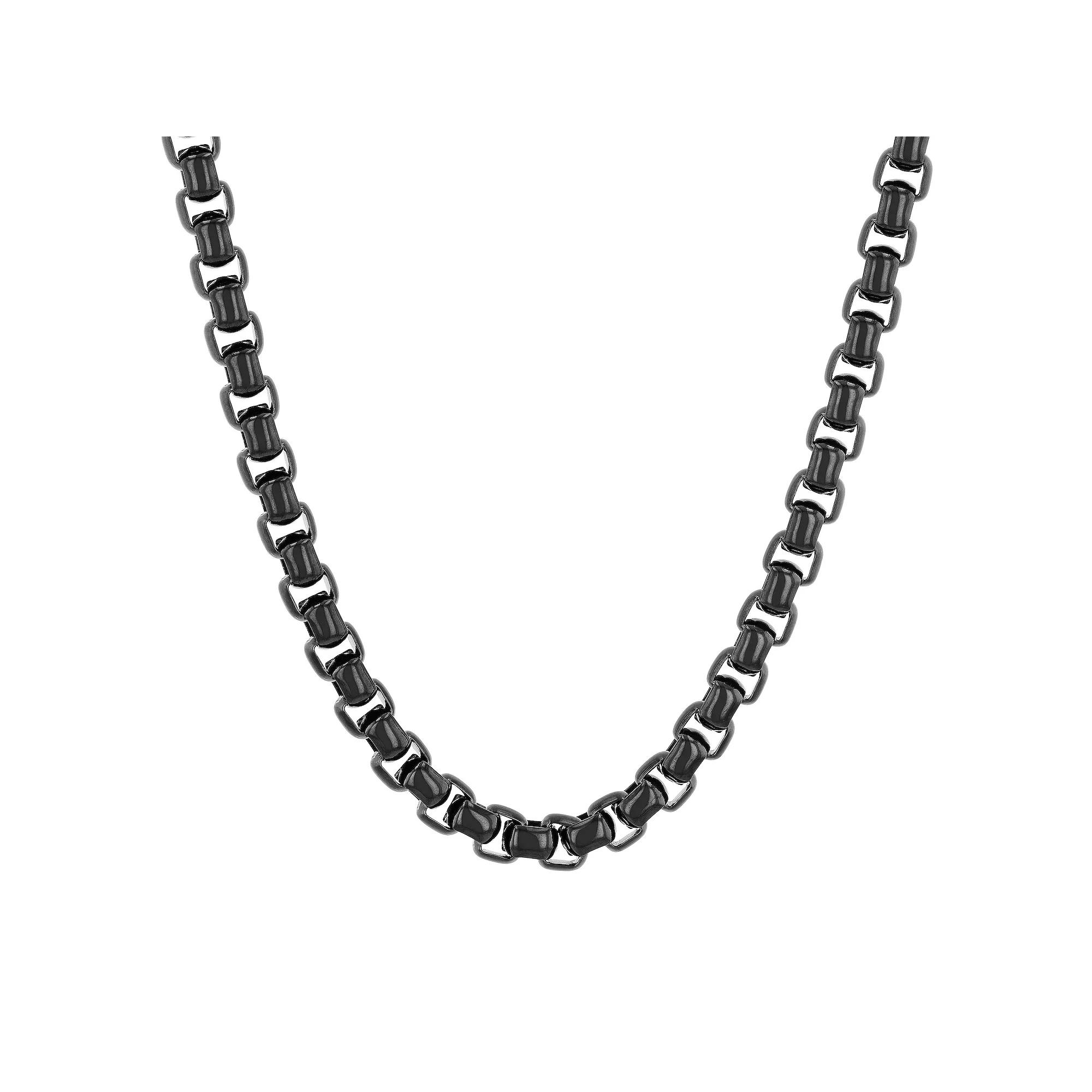 Steel Nation Men's Black Ion-Plated Stainless Steel Square Link Chain Necklace,  Product Image