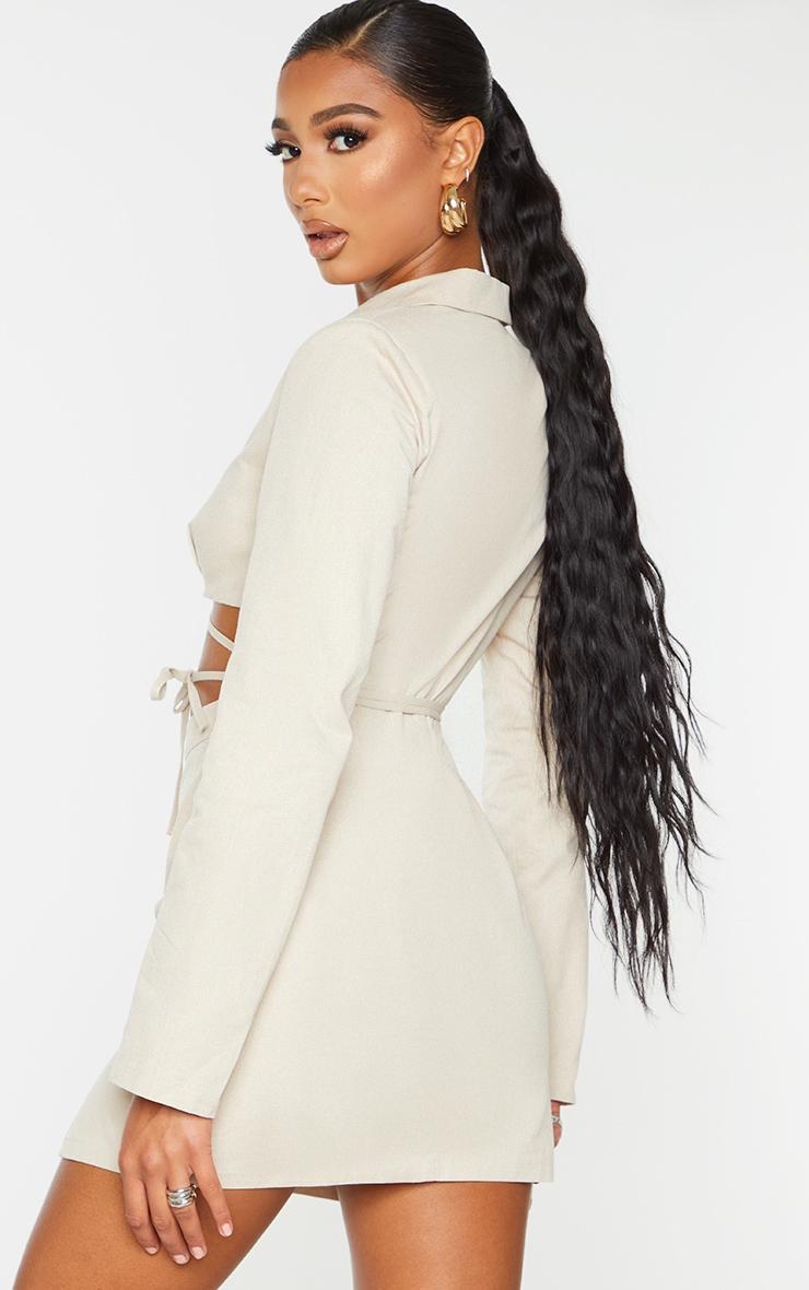 Stone Woven Cut Out Tie Waist Utility Style Blazer Bodycon Dress Product Image