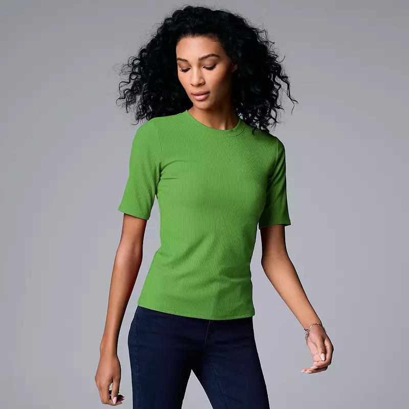Women's Simply Vera Vera Wang Ribbed Fitted Elbow Sleeve Tee,  Product Image
