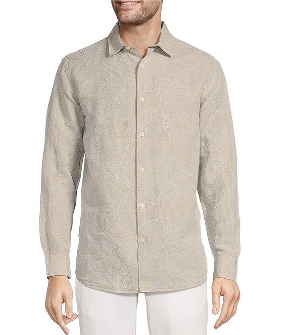 Caribbean Bird of Paradise Jacquard Linen Blend Long Sleeve Woven Shirt Product Image