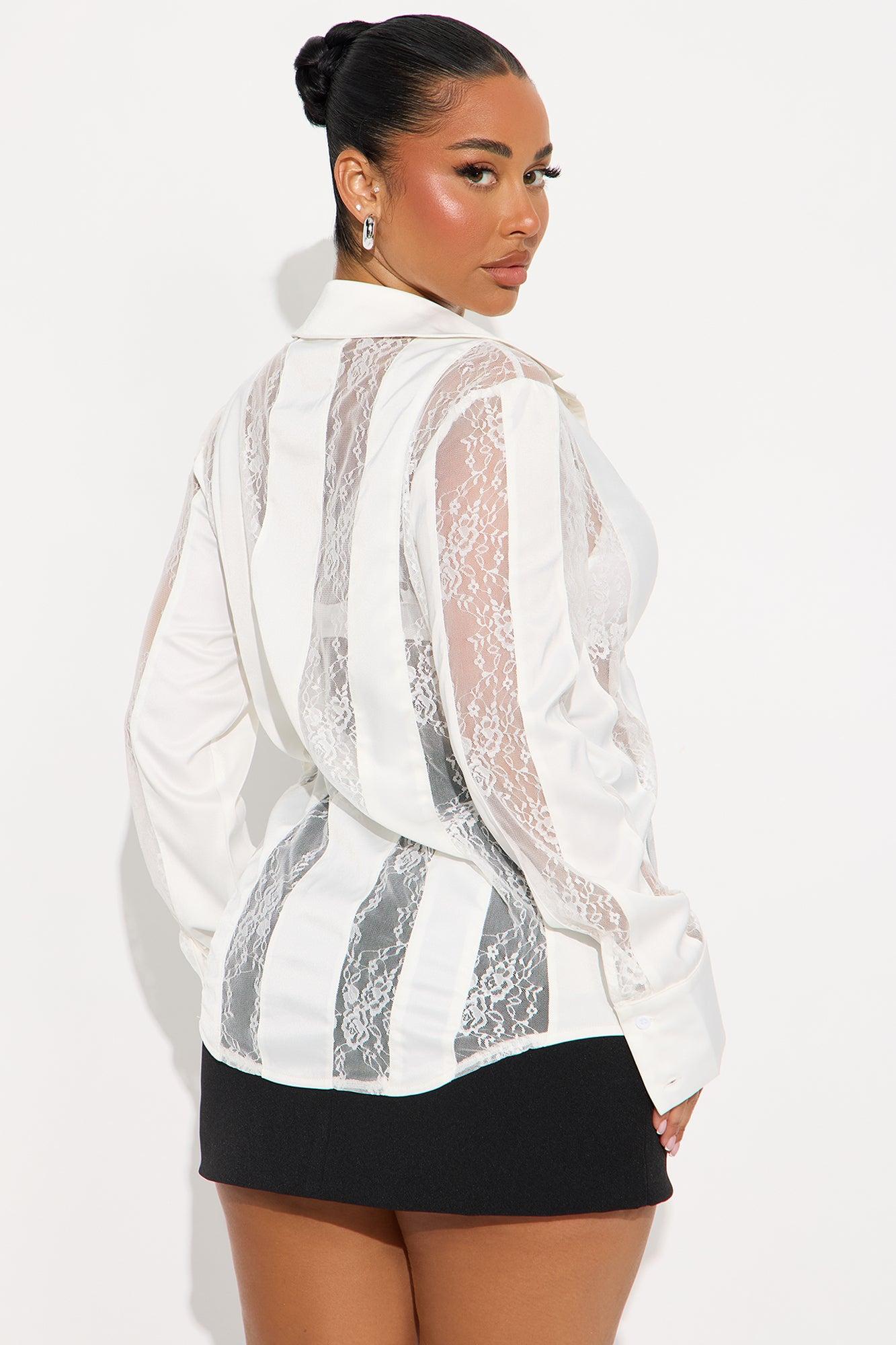 Lace Whispers Satin Shirt - White Female Product Image