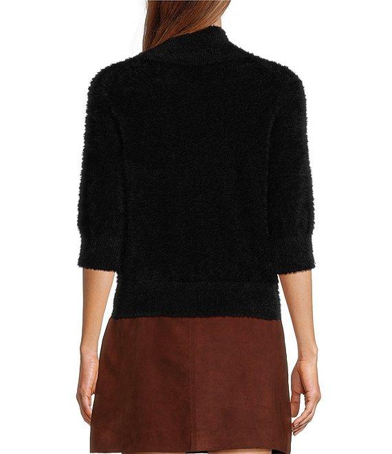 Trina Turk Mali Fuzzy Knit Mock Neck 3/4 Sleeve Sweater Product Image