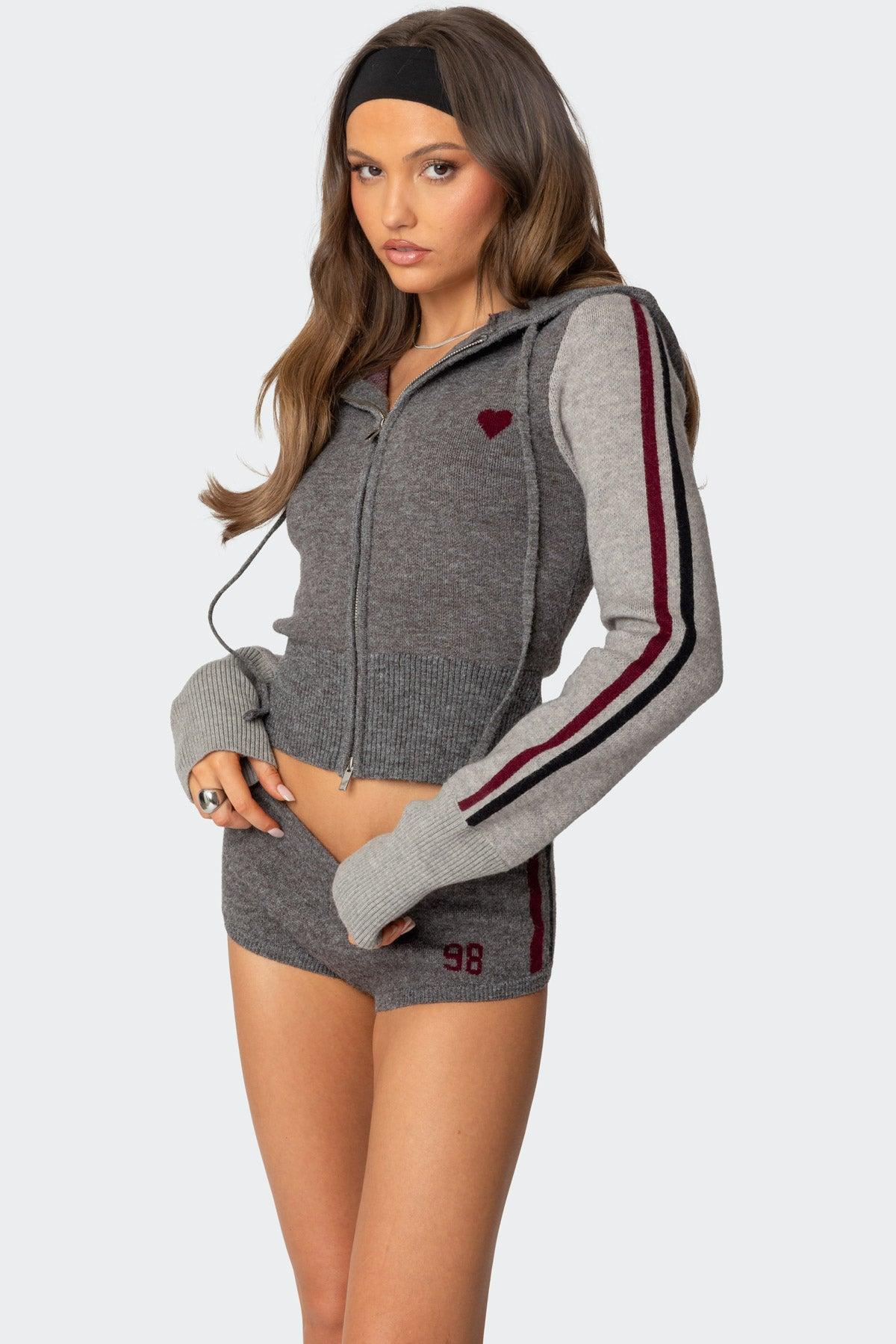 Heart Knit Zip Up Hoodie Product Image