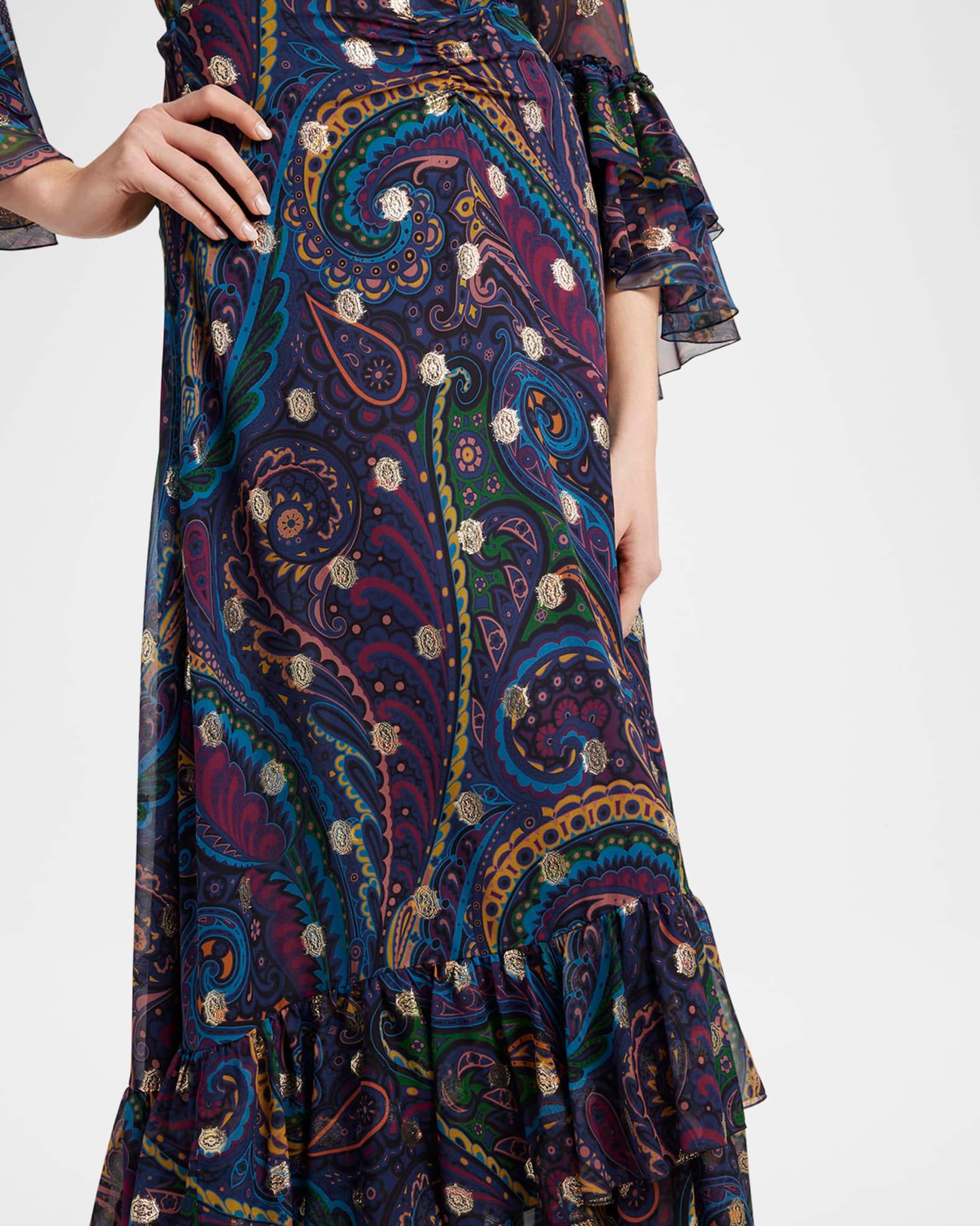 Emerald Paisley Ruffle Fil Maxi Skirt Product Image