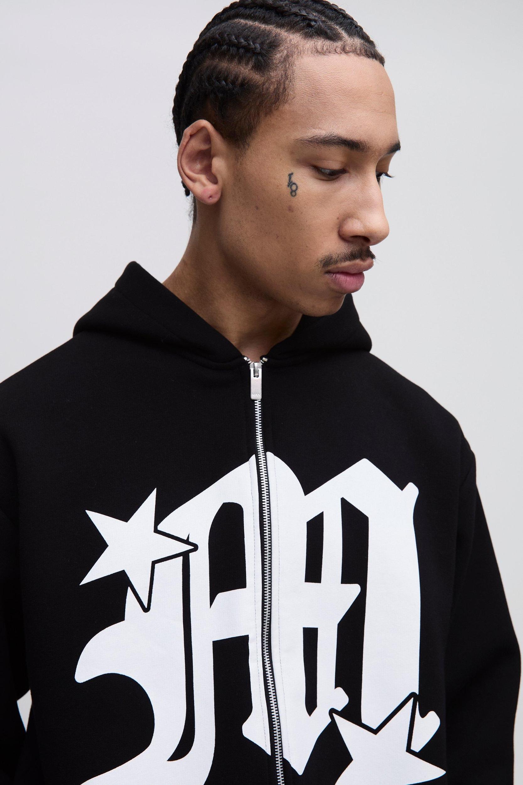 Oversized Boxy Gothic M Zip Hooded Tracksuit | boohooMAN USA Product Image