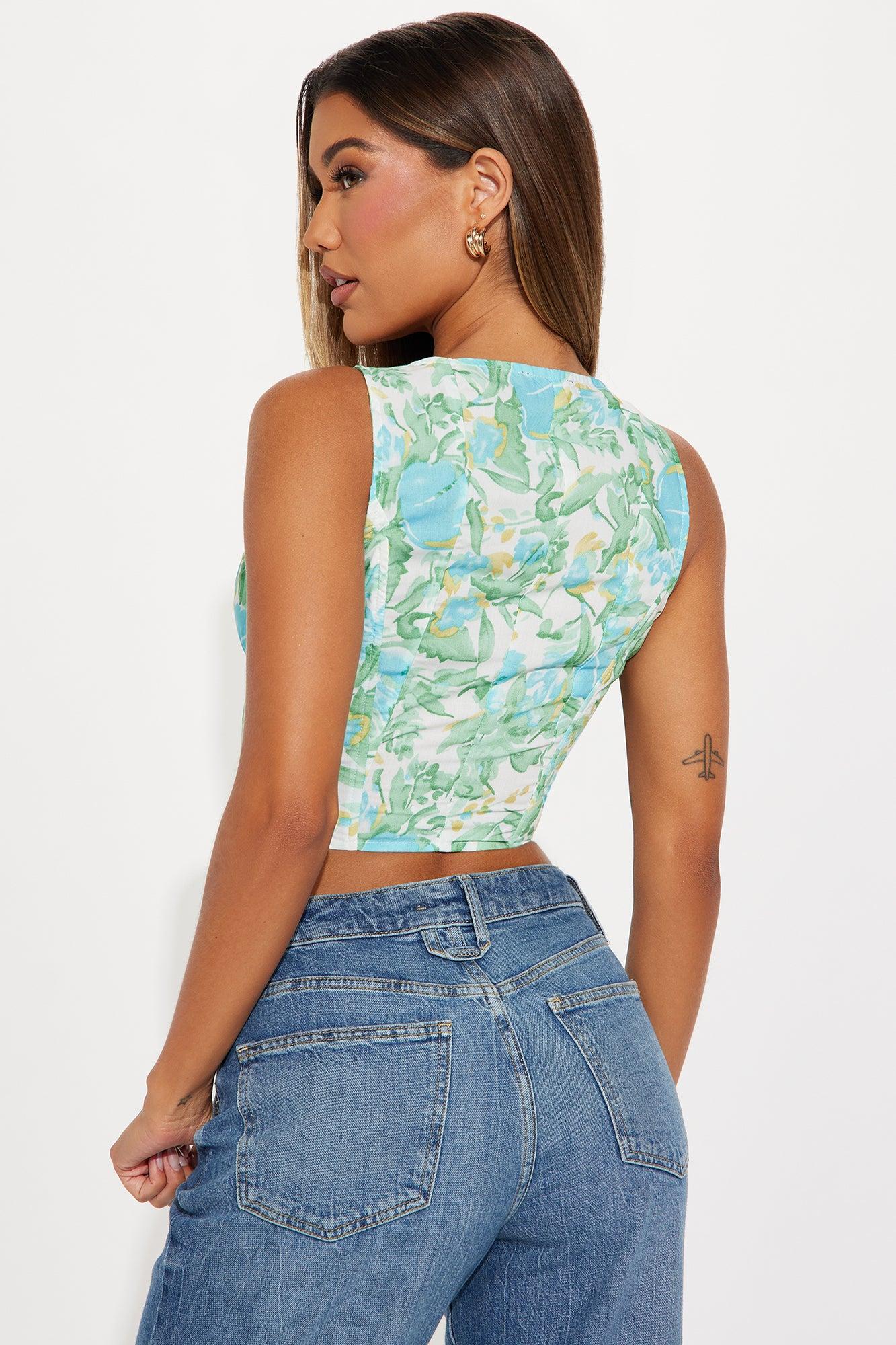 Tropical Feels Corset Top - Green/combo Product Image