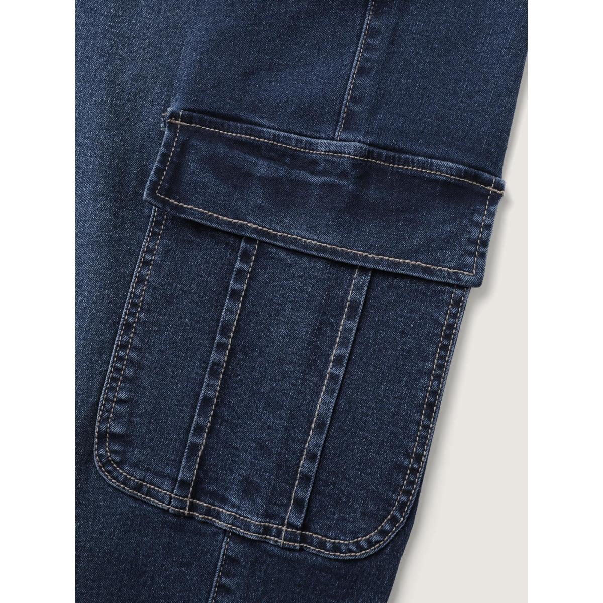 Plus Size Waist Drawstring Straight-Leg Jeans Women Bluevintage Leisure High stretch Slanted pocket Jeans BloomChic 26/4X Product Image